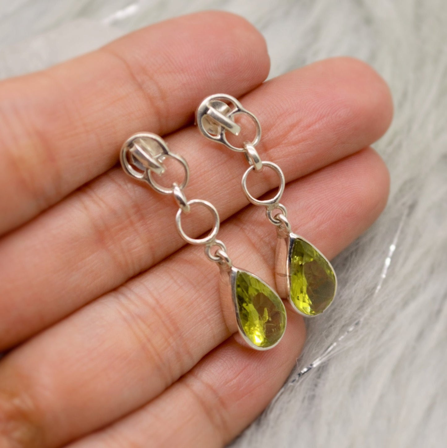 Peridot Earrings, Sterling Silver, August Birthstone, Unique Statement Dangle Drop Earrings, Green Gemstone Earrings, Gifts For Her