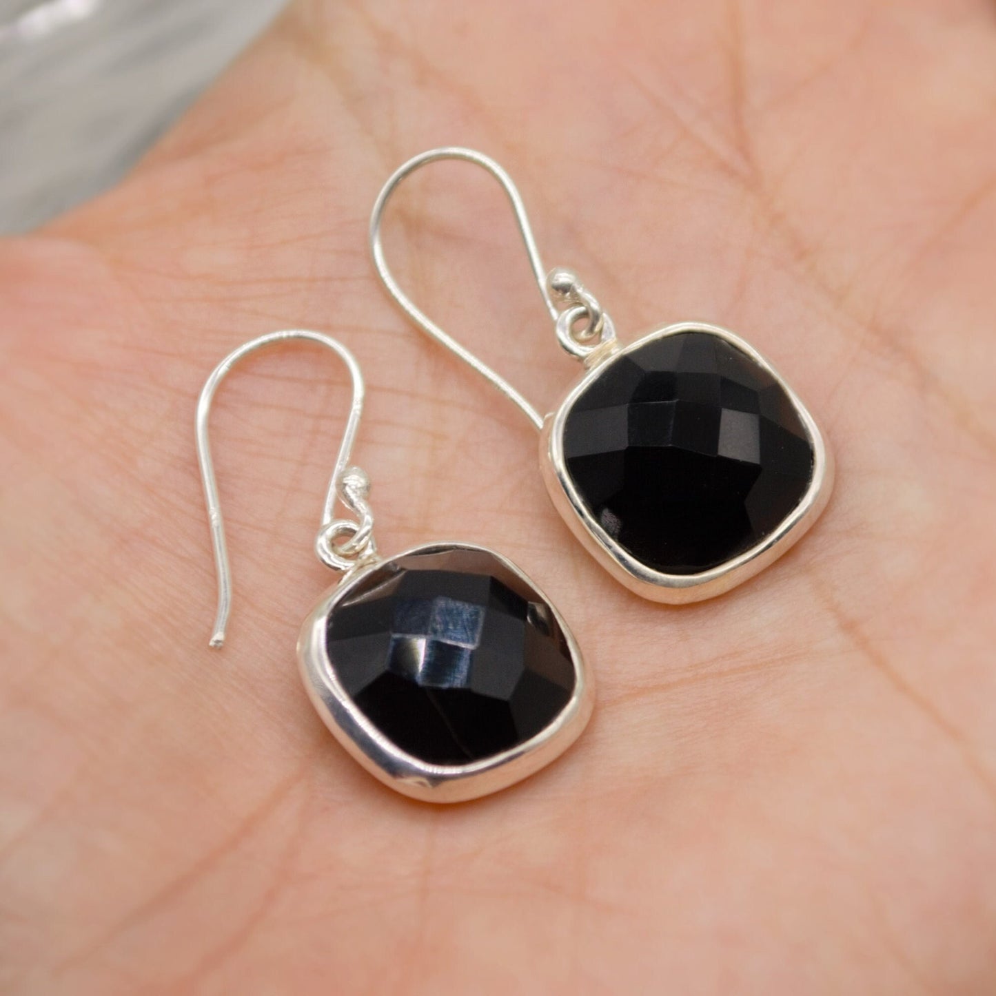 Black Onyx Sterling Silver Earrings, Statement Gemstone Earrings, Unique Dangle Drop Earrings, Birthday, Christmas Gift For Her