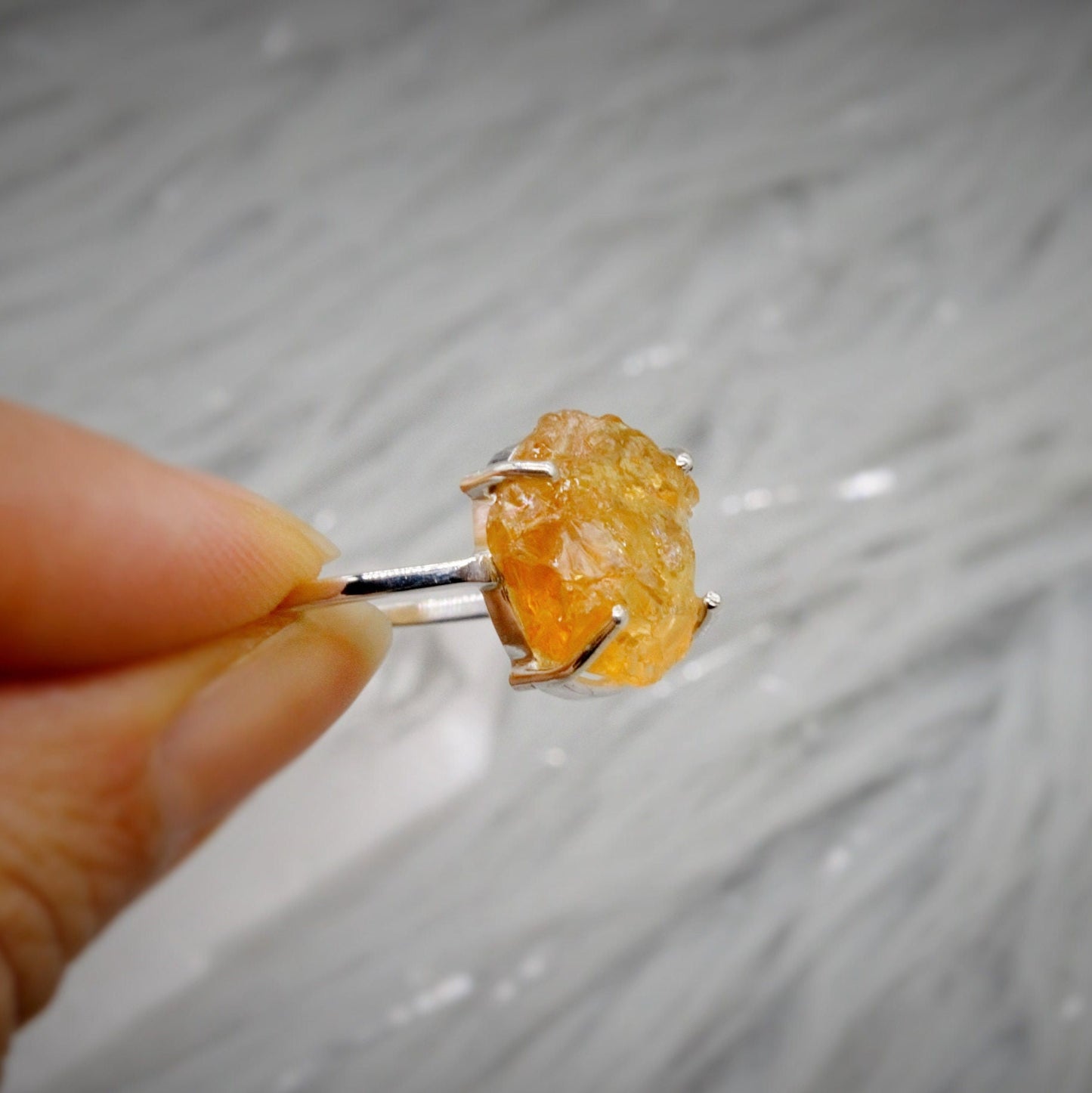 Raw Citrine Ring, Sterling Silver Dainty Gem Ring, Birthstone Rings, Yellow Ring November Birthstone, Gemstone Rings For Women, Gift For Her