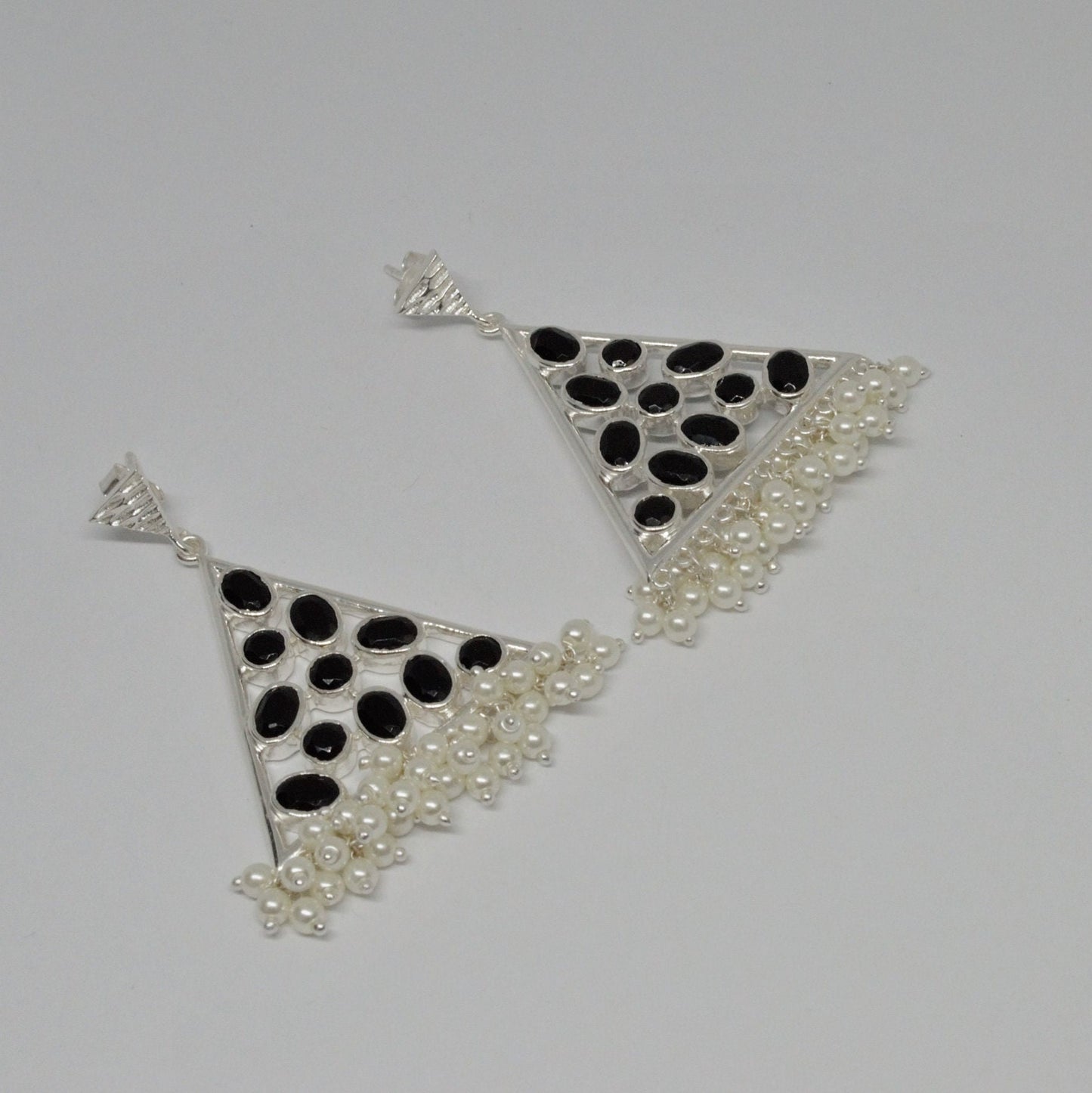 Black Onyx Pearl Earrings, Sterling Silver Earrings, June Birthstone, Statement Unique Gemstone Earrings, Gift For Her