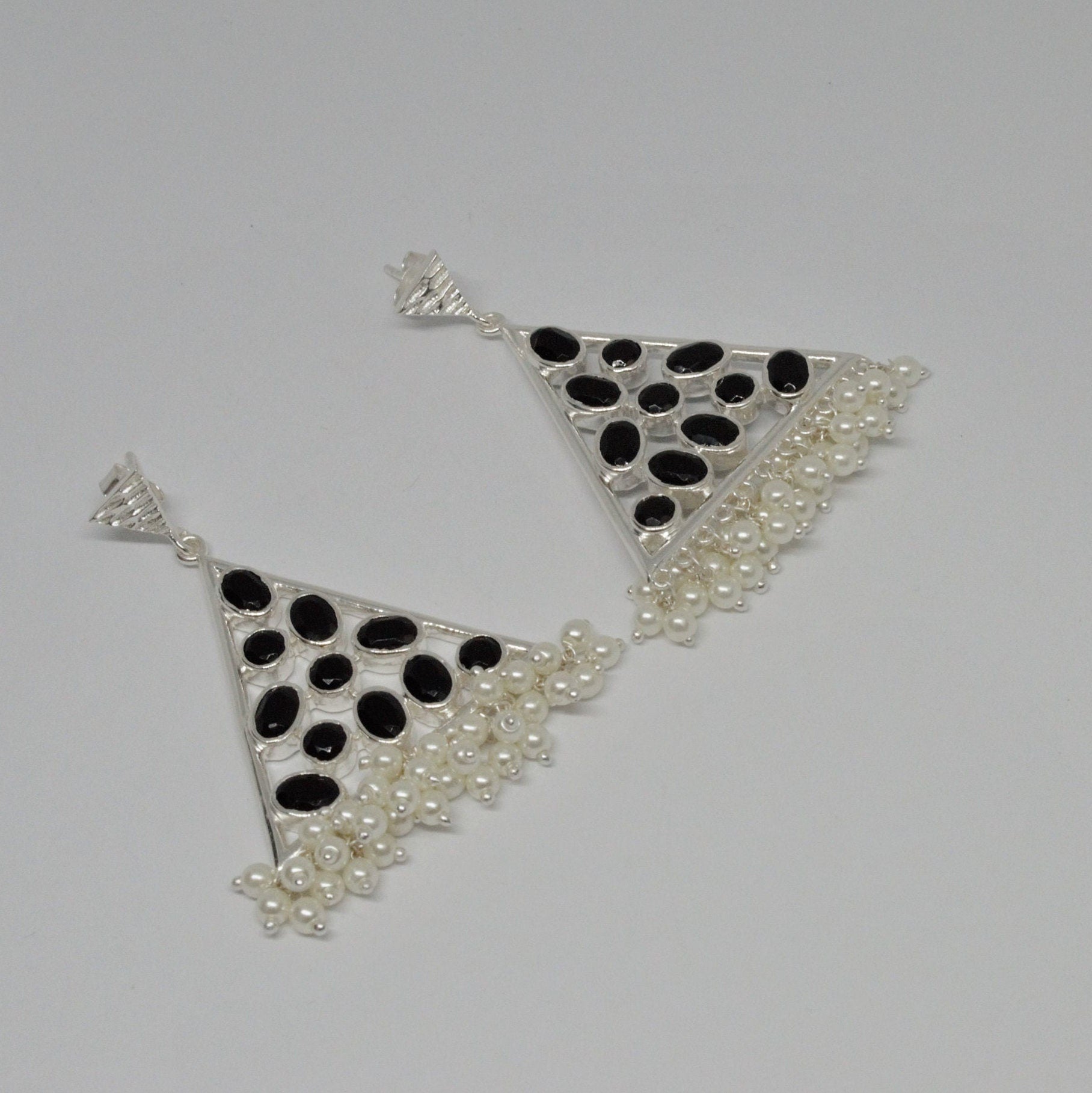 Black Onyx Pearl Earrings, Sterling Silver Earrings, June Birthstone, Statement Unique Gemstone Earrings, Gift For Her