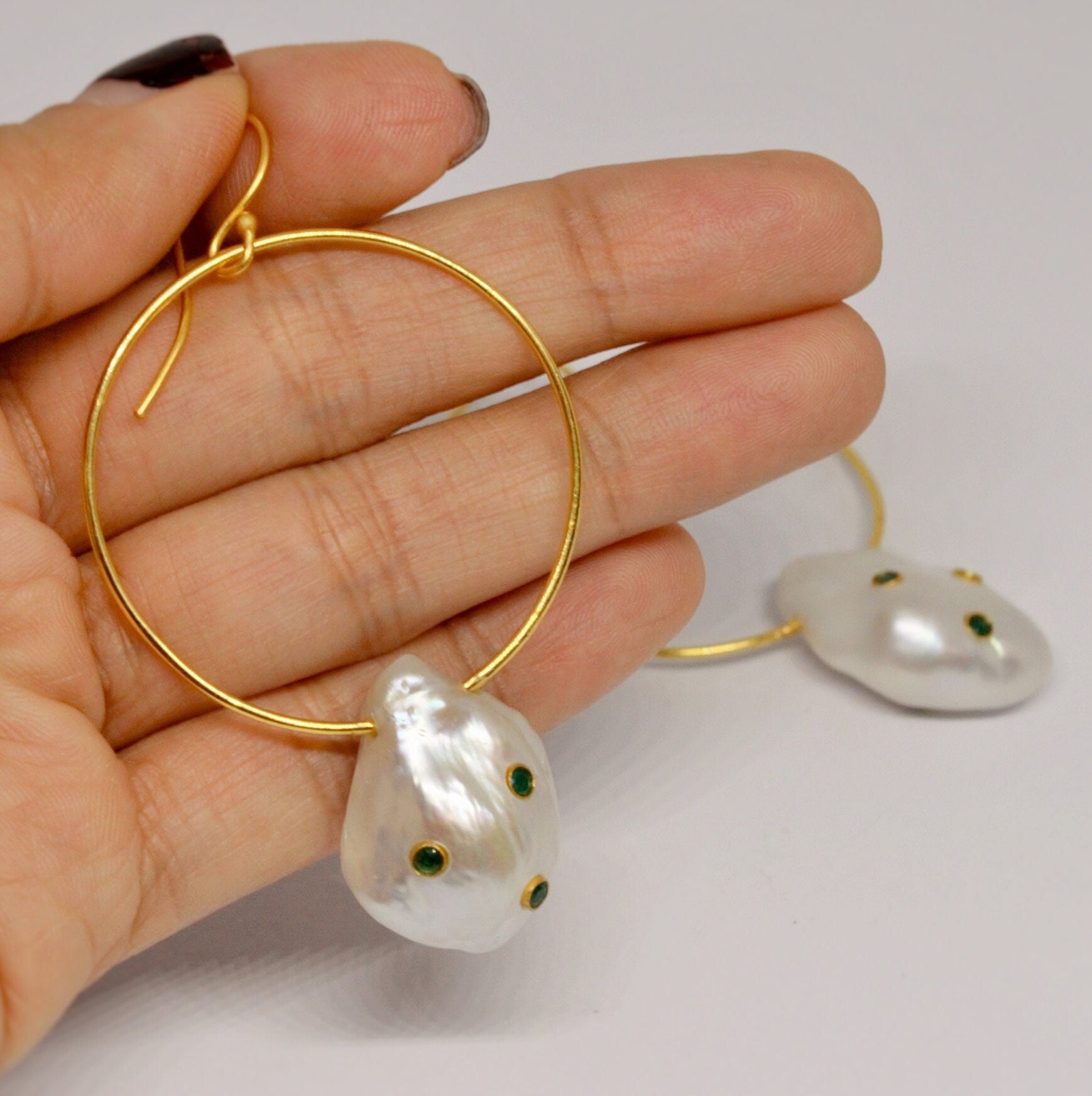 Baroque Pearl Gold Hoop Earrings, June Birthstone, Bridal Gemstone Dangle Earrings, Bridesmaid Earring, Pearl Jewelry, Gifts For Her