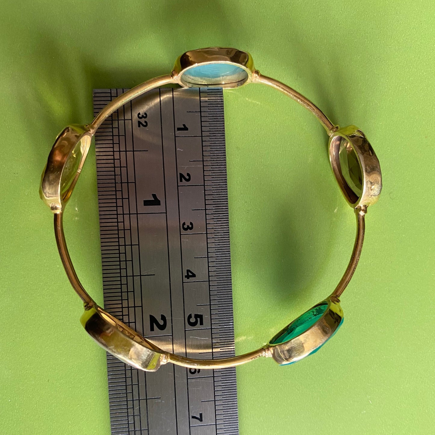 Green Onyx Smoky Quartz Bangle Bracelet, Chalcedony Bracelet, Gold Plated 925 Silver Bangle, Birthday Gift For Her, Dainty Bracelet 6 cm