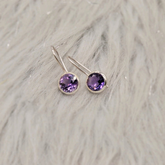 Purple Amethyst Sterling Silver Earrings, February Birthstone, Dainty Statement Unique Gemstone Dangle Drop Earrings, Gifts For Her