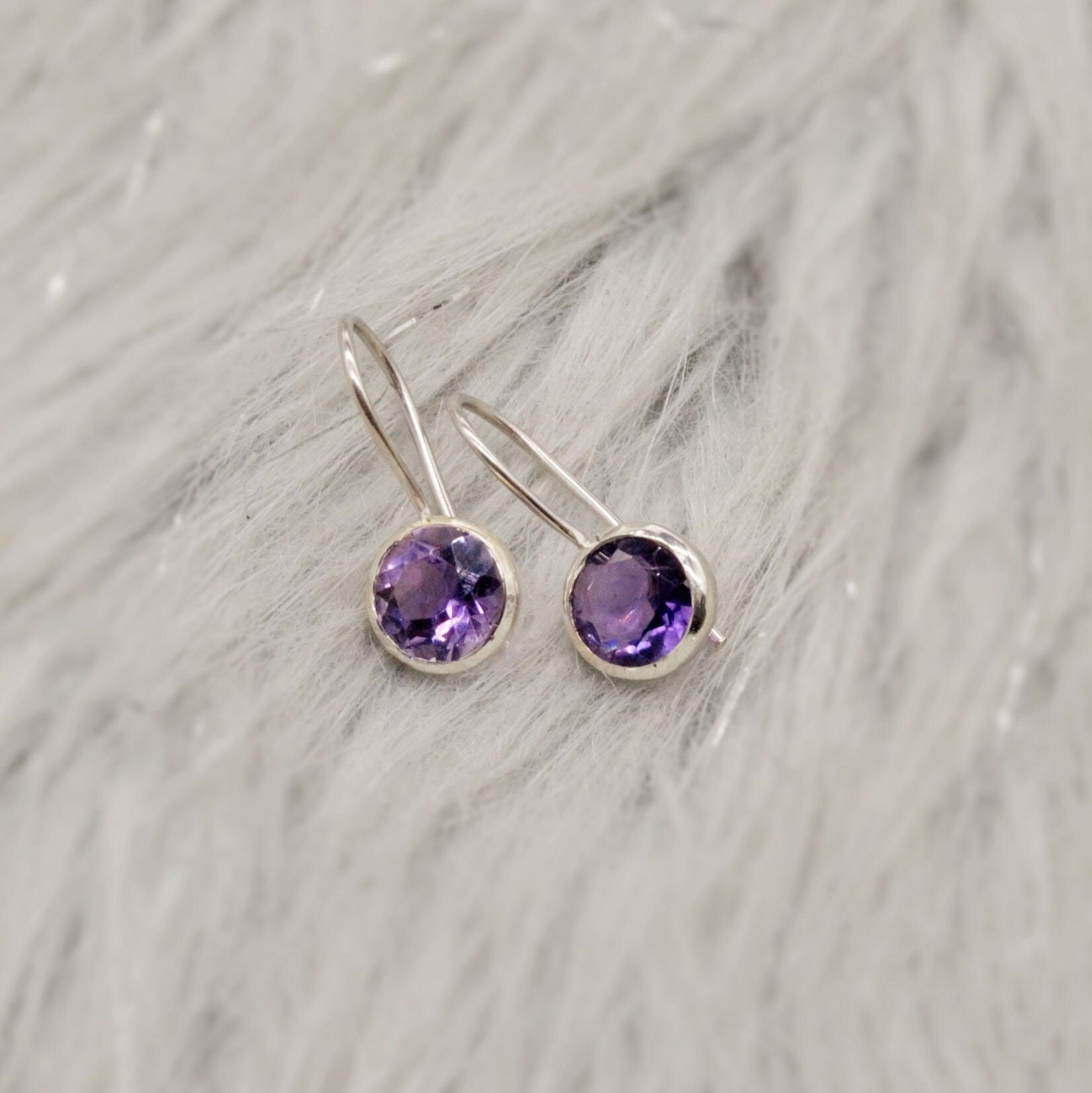 Purple Amethyst Sterling Silver Earrings, February Birthstone, Dainty Statement Unique Gemstone Dangle Drop Earrings, Gifts For Her