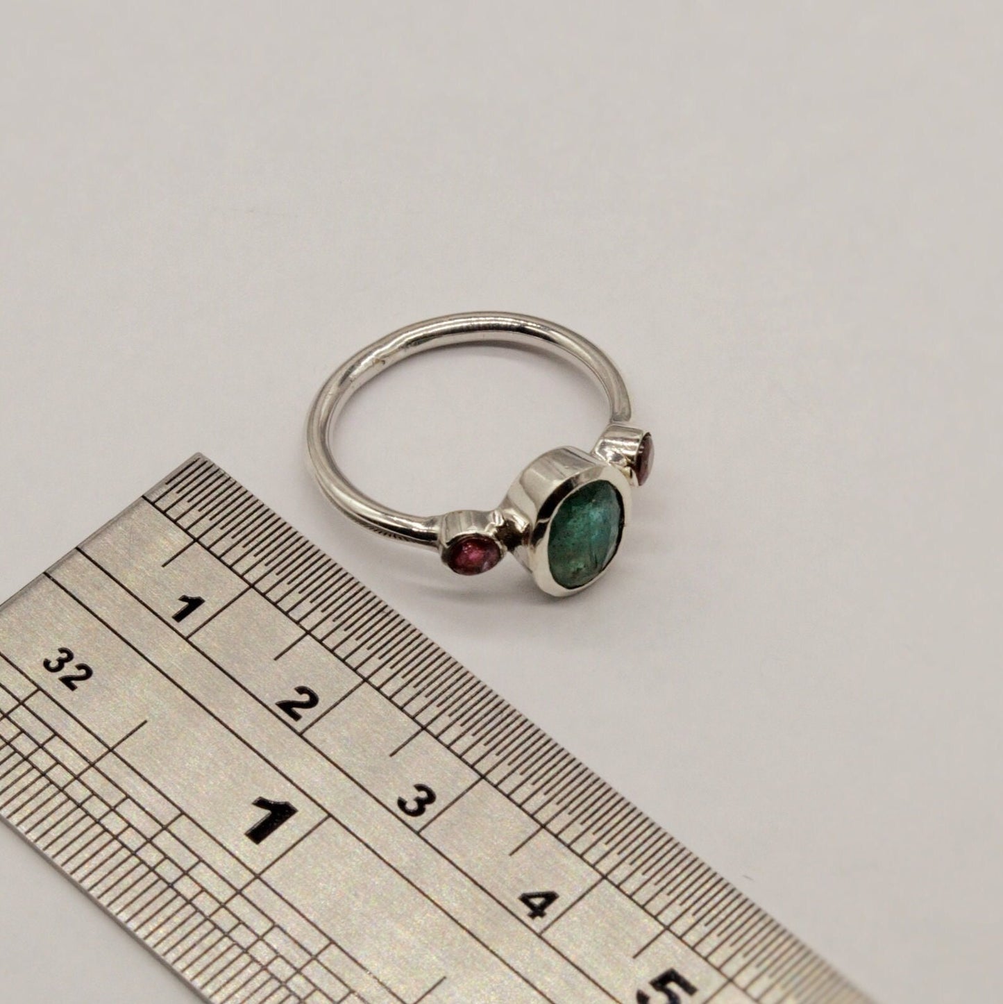 Emerald, Pink Tourmaline Ring, 925 Sterling Silver, Green Gemstone, May, October Birthstone, Dainty Gem Ring, Birthday Gift For Her