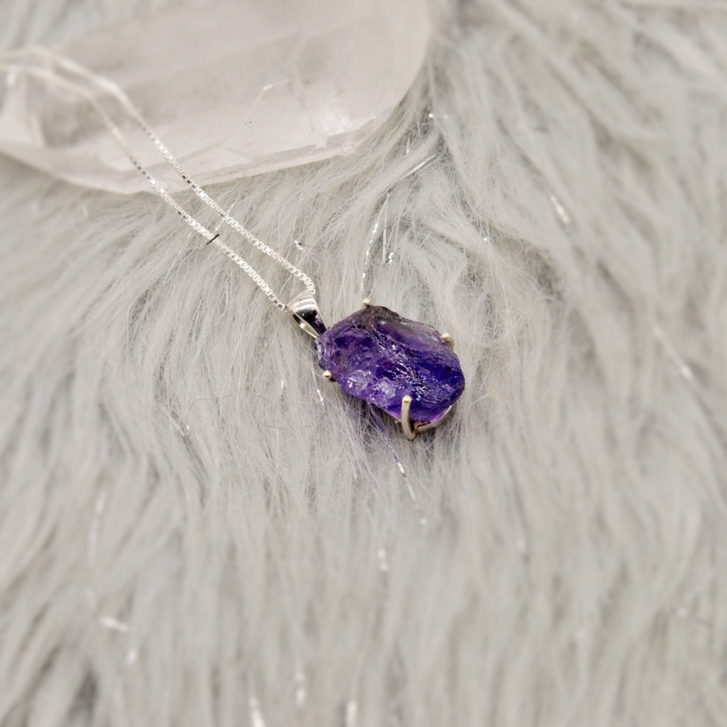 Raw Amethyst Chain Pendant Necklace, Rough Cut Amethyst Necklace, February Birthstone, Raw Gemstone, Sterling Silver, Birthday Gifts For Her