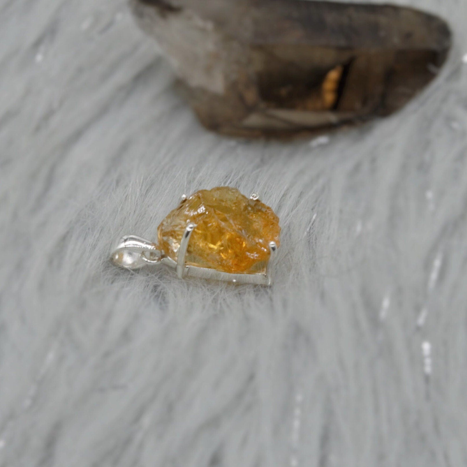 Raw Citrine Pendant Necklace, Rough Cut Natural Citrine, November Birthstone, Raw Gemstone, Sterling Silver, Birthday gifts, Yellow Gem