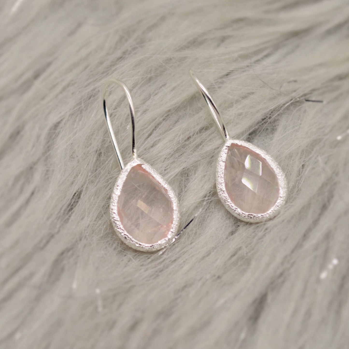 Rose Quartz Sterling Silver Drop Earrings, Unique Dangle Drop Earrings, Birthday Gifts For Her, Christmas, Gemstone Earrings, Quartz Jewelry