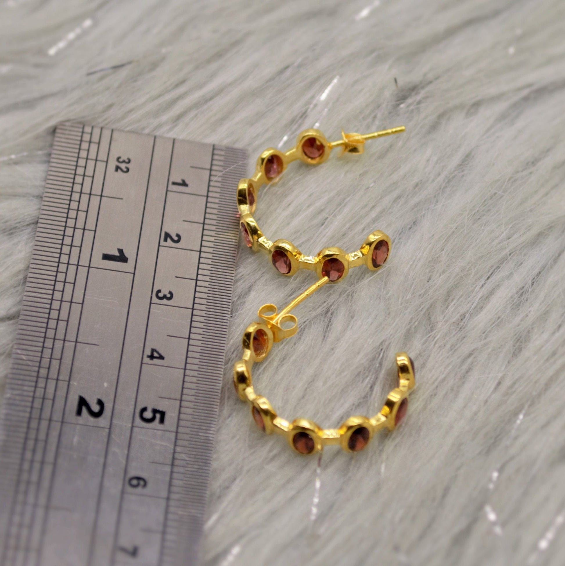 Red Garnet Gold Hoop Earrings, Sterling Silver January Birthstone Earrings, Minimalist Red Huggies Earrings, Unique Birthday Gifts For Her