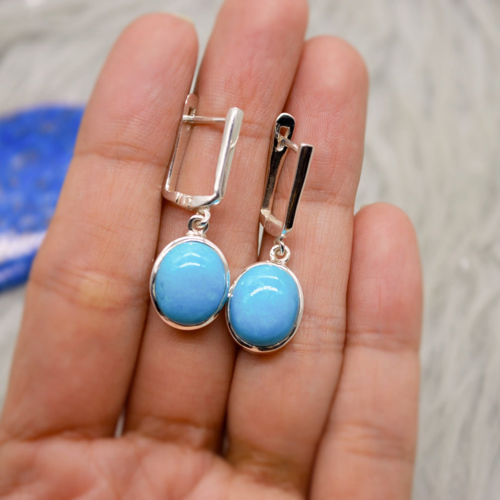 Blue Turquoise Drop Earrings, Sterling Silver Turquoise Jewelry, December Birthstone, Unique Gemstone, Christmas Gifts, Dangle Earrings