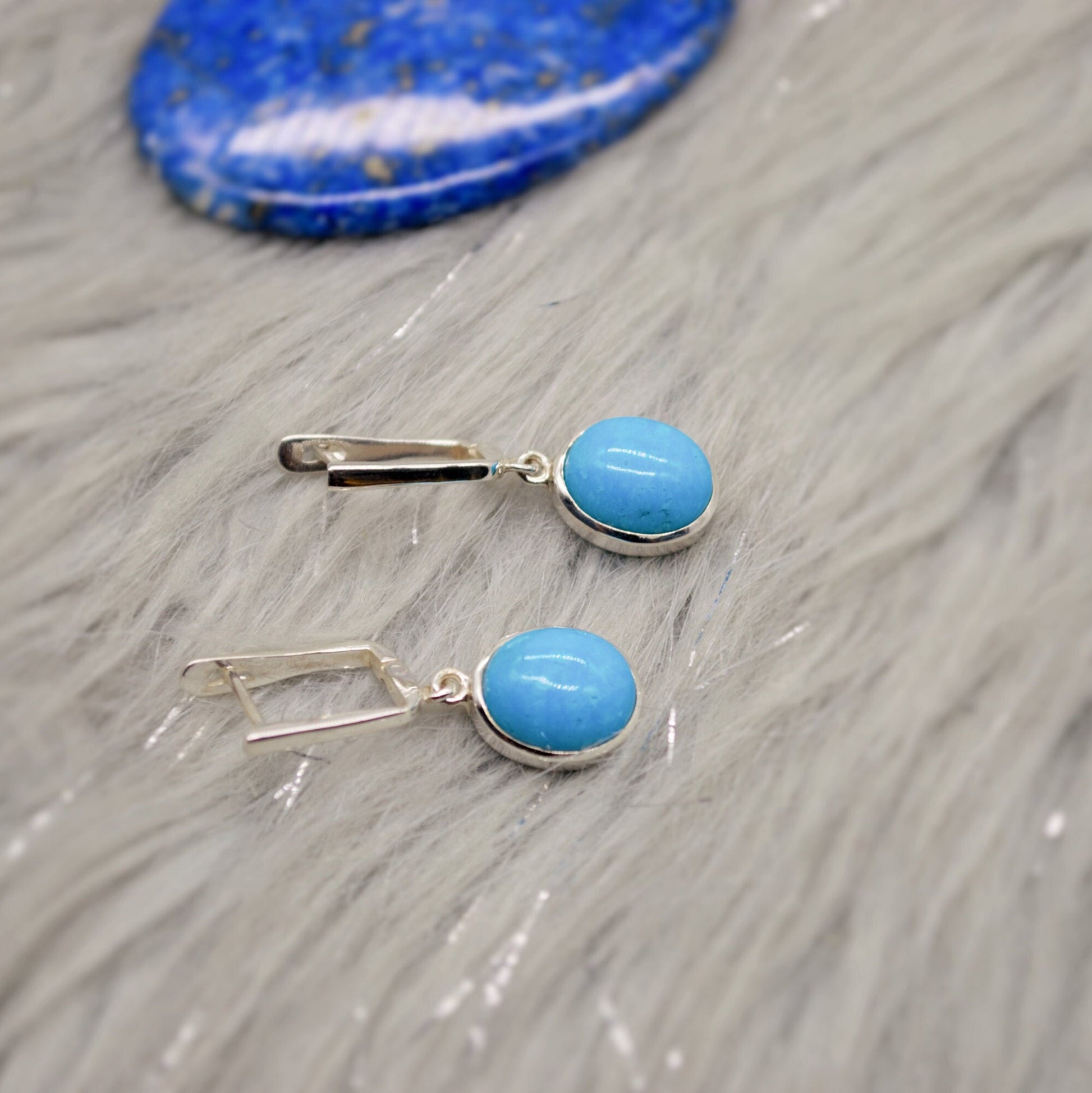 Blue Turquoise Drop Earrings, Sterling Silver Turquoise Jewelry, December Birthstone, Unique Gemstone, Christmas Gifts, Dangle Earrings