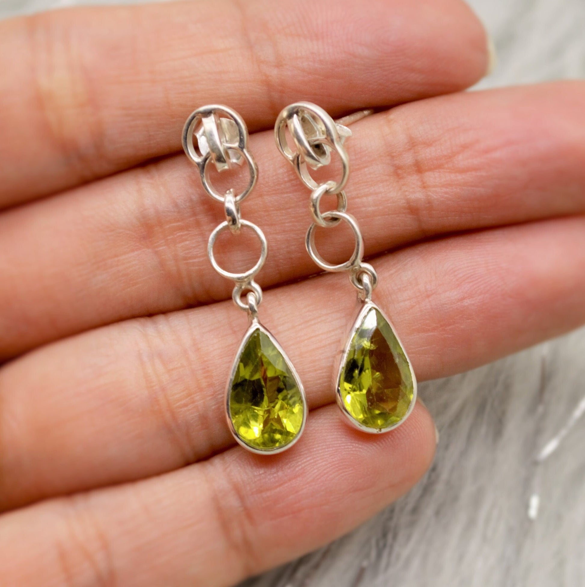 Peridot Earrings, Sterling Silver, August Birthstone, Unique Statement Dangle Drop Earrings, Green Gemstone Earrings, Gifts For Her