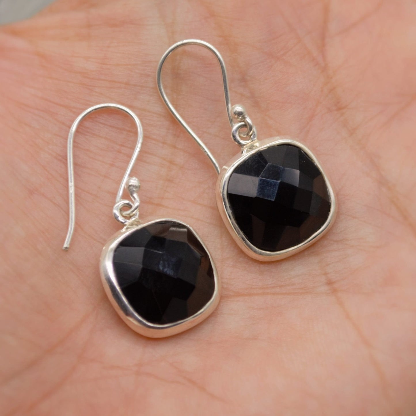 Black Onyx Sterling Silver Earrings, Statement Gemstone Earrings, Unique Dangle Drop Earrings, Birthday, Christmas Gift For Her
