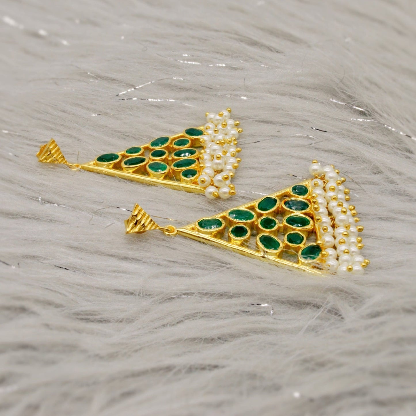 Green Onyx Pearl Gold Earrings, Unique Dangle Jhumka Earrings, June Birthstone, Statement Gemstone Drop Earrings, Gifts For Her
