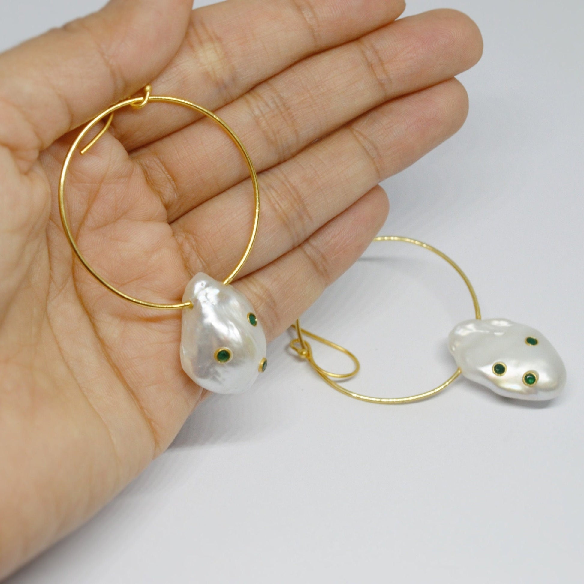 Baroque Pearl Gold Hoop Earrings, June Birthstone, Bridal Gemstone Dangle Earrings, Bridesmaid Earring, Pearl Jewelry, Gifts For Her
