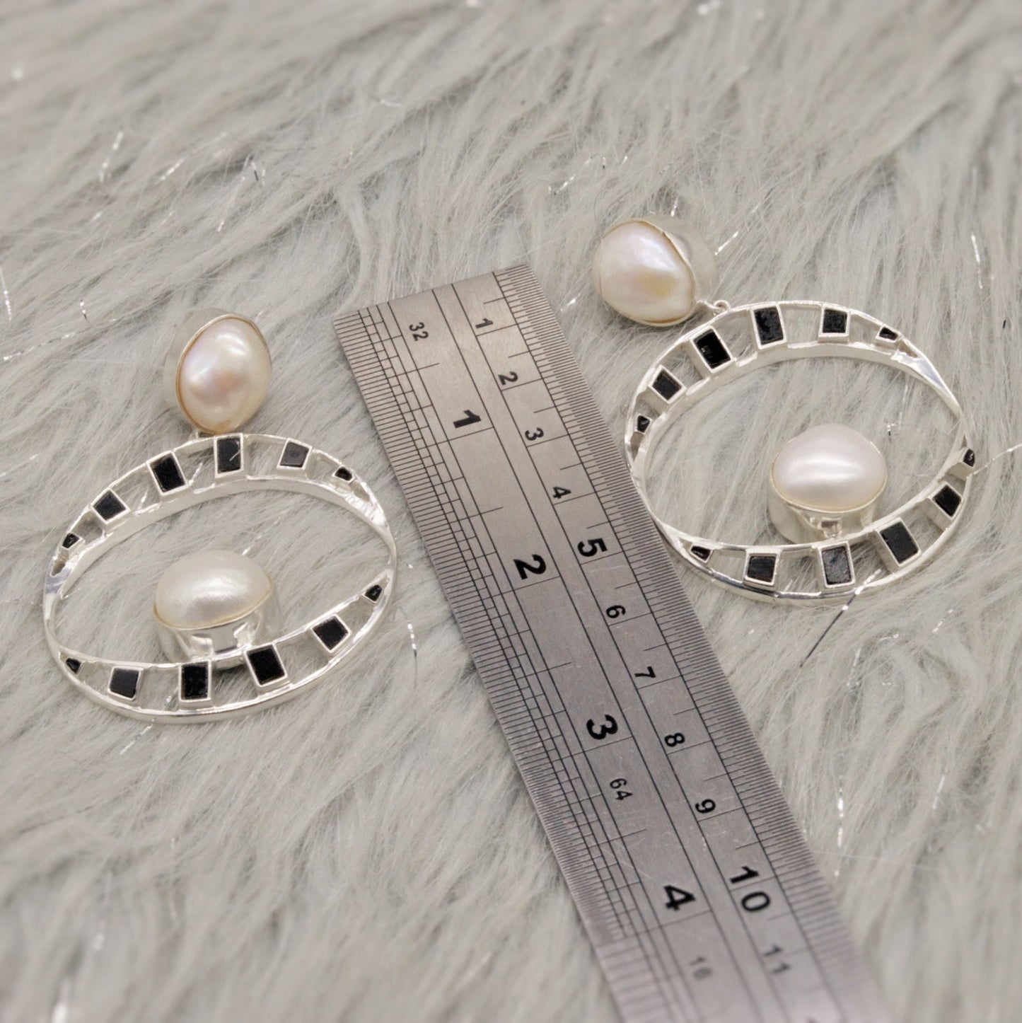 Pearl, Black Onyx Silver Earrings, June Birthstone Jewelry, Gemstone Dangle Earrings, 925 Sterling Silver, Birthday Gift for Her