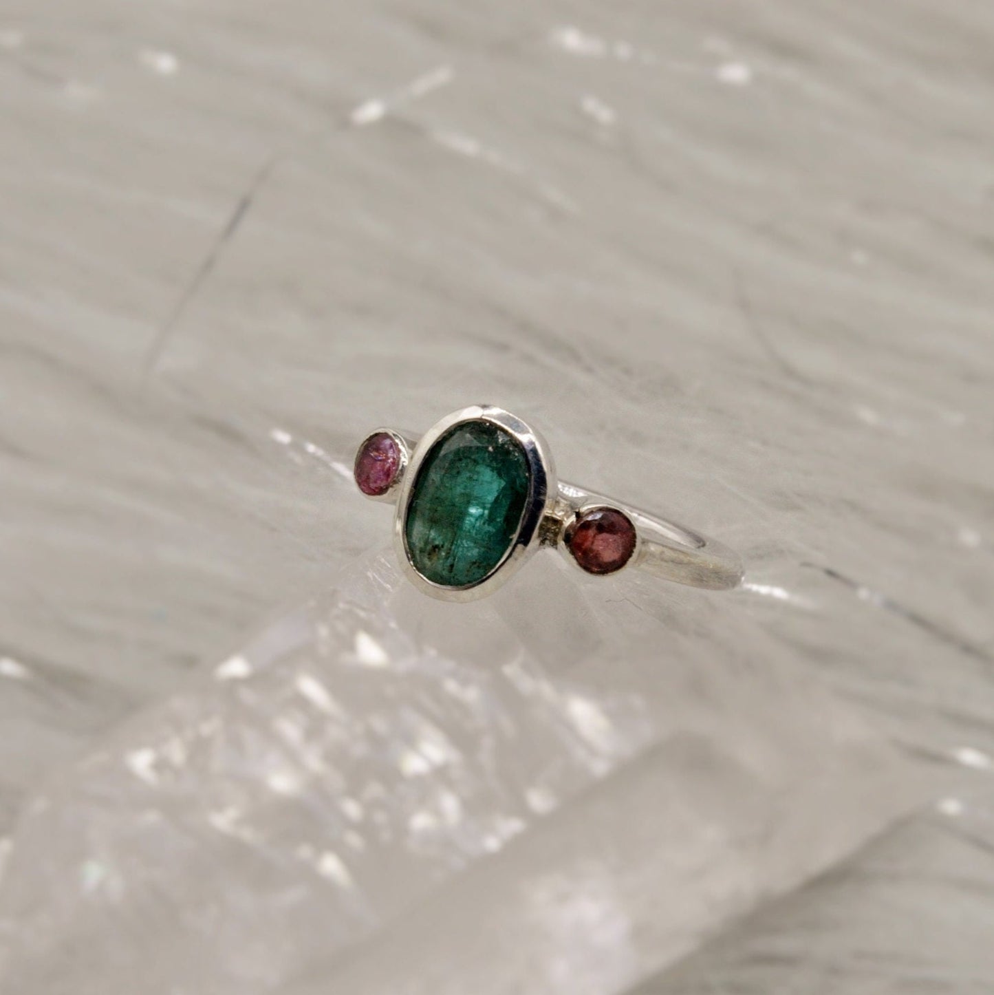 Emerald, Pink Tourmaline Ring, 925 Sterling Silver, Green Gemstone, May, October Birthstone, Dainty Gem Ring, Birthday Gift For Her
