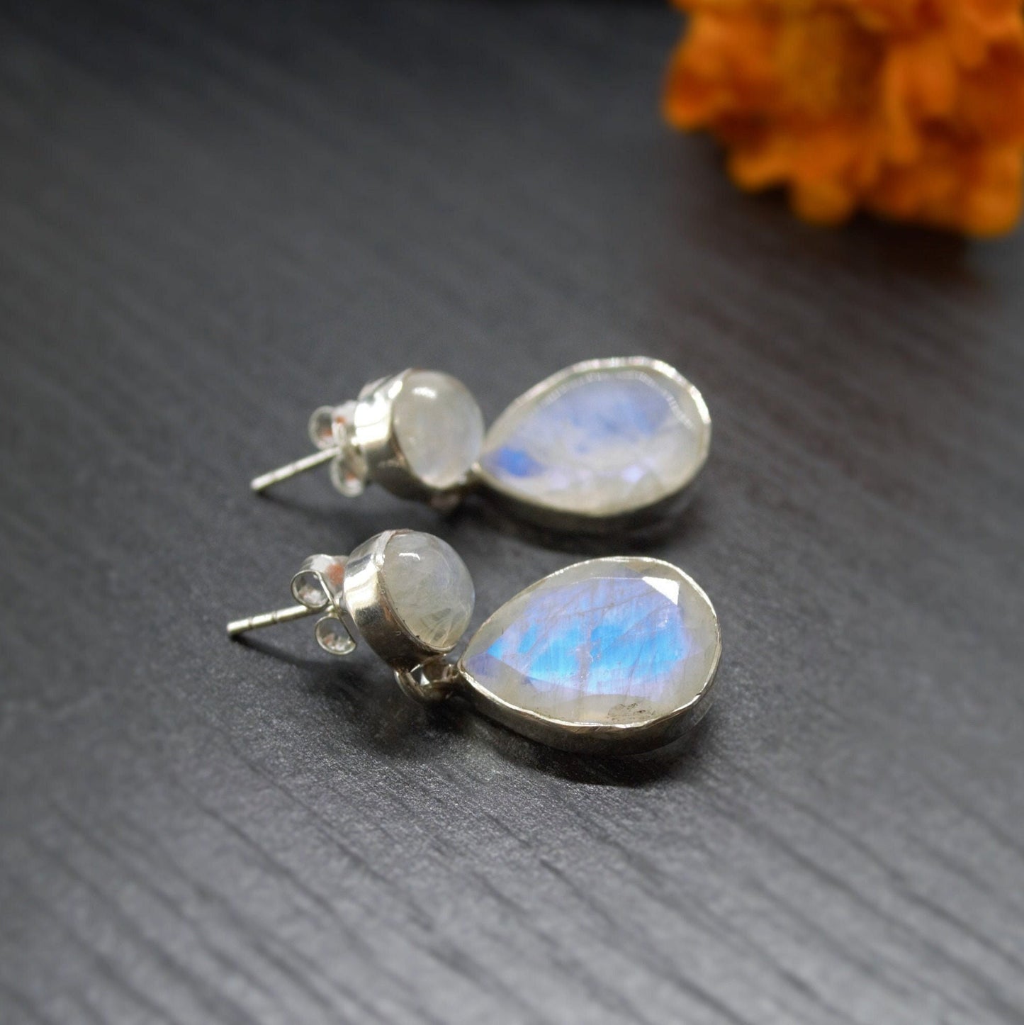 Rainbow Moonstone Sterling Silver Earrings, Moonstone Jewelry, Unique Gemstone Dangle Drop Earrings, Dainty Earrings, Gift For Her