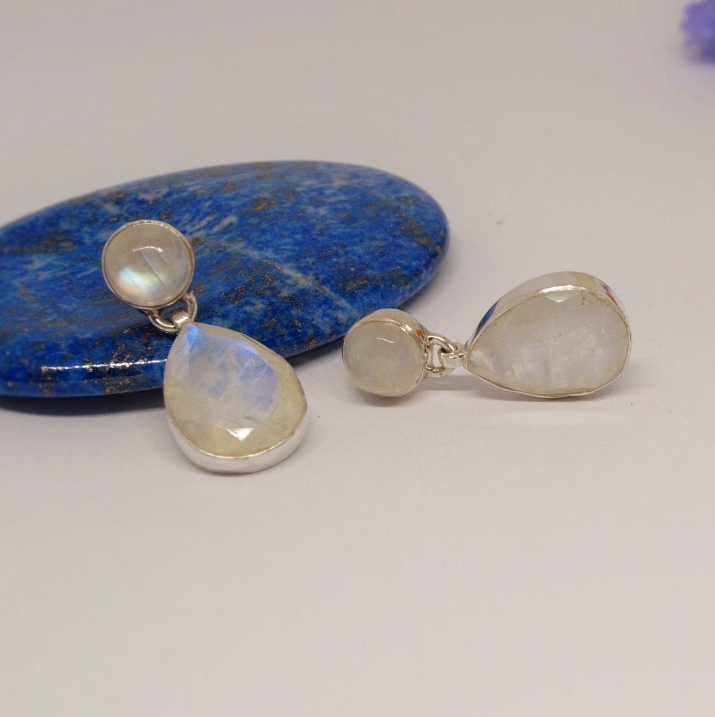 Rainbow Moonstone Sterling Silver Earrings, Moonstone Jewelry, Unique Gemstone Dangle Drop Earrings, Dainty Earrings, Gift For Her