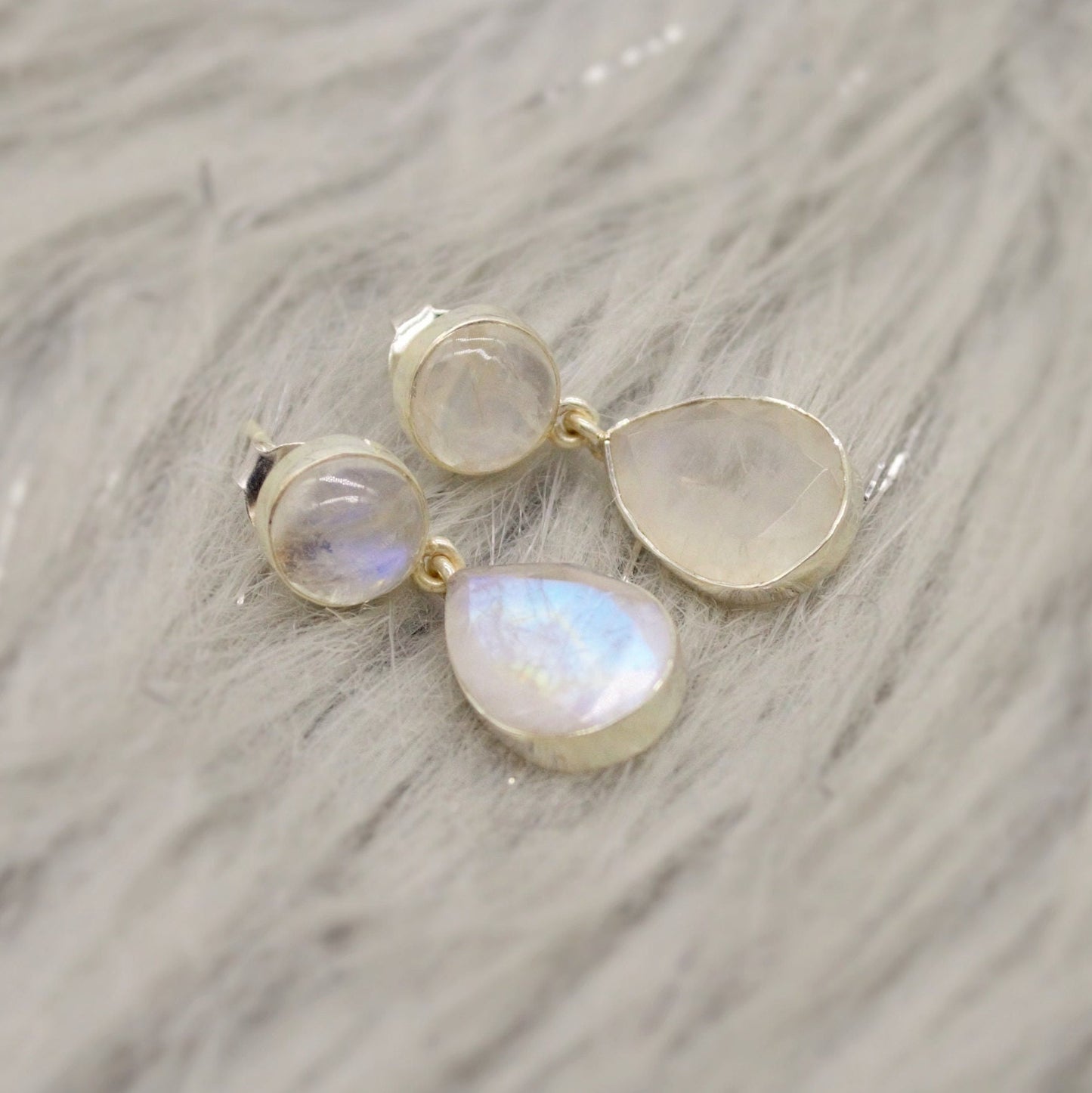 Rainbow Moonstone Sterling Silver Earrings, Moonstone Jewelry, Unique Gemstone Dangle Drop Earrings, Dainty Earrings, Gift For Her
