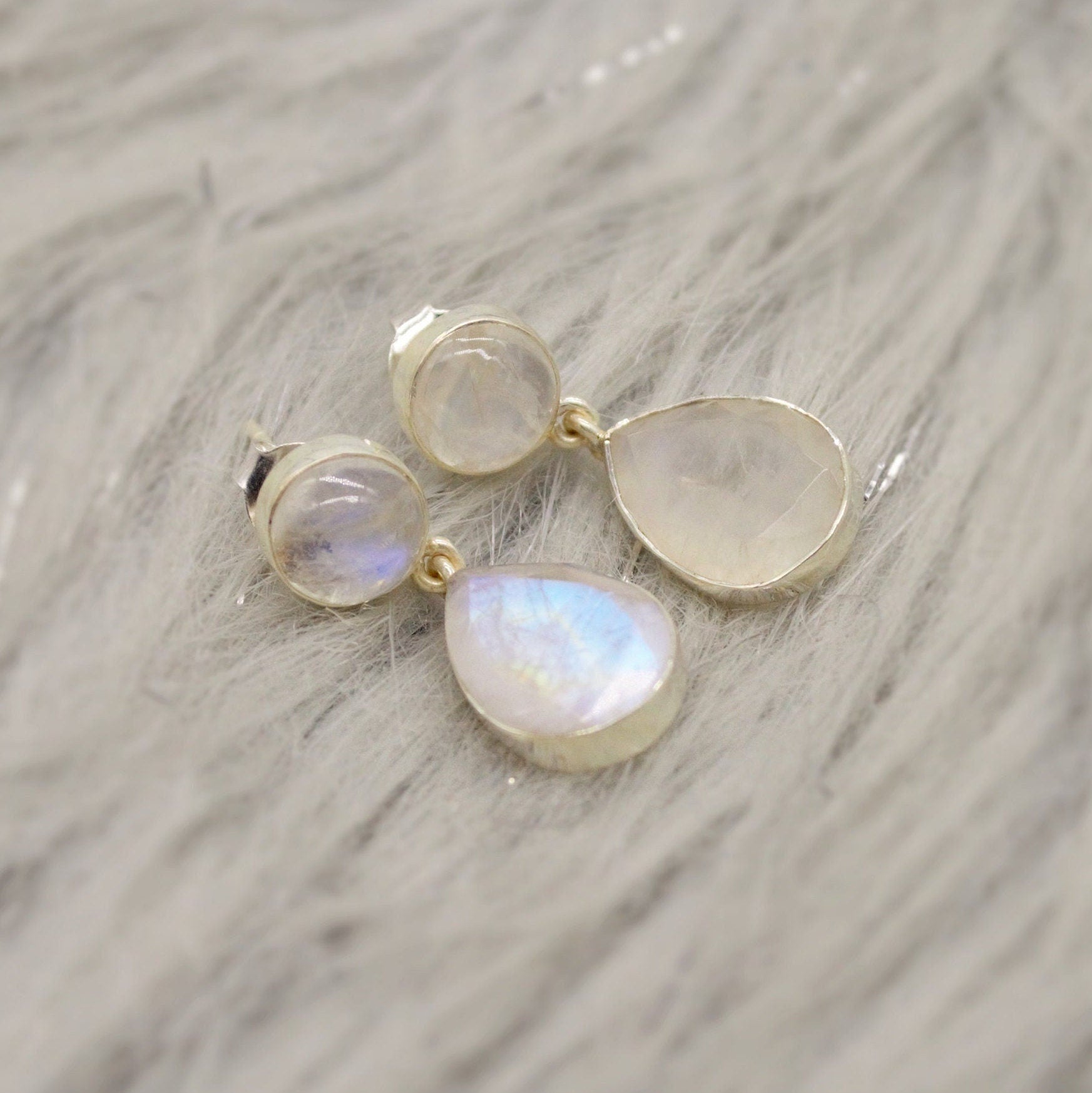 Rainbow Moonstone Sterling Silver Earrings, Moonstone Jewelry, Unique Gemstone Dangle Drop Earrings, Dainty Earrings, Gift For Her