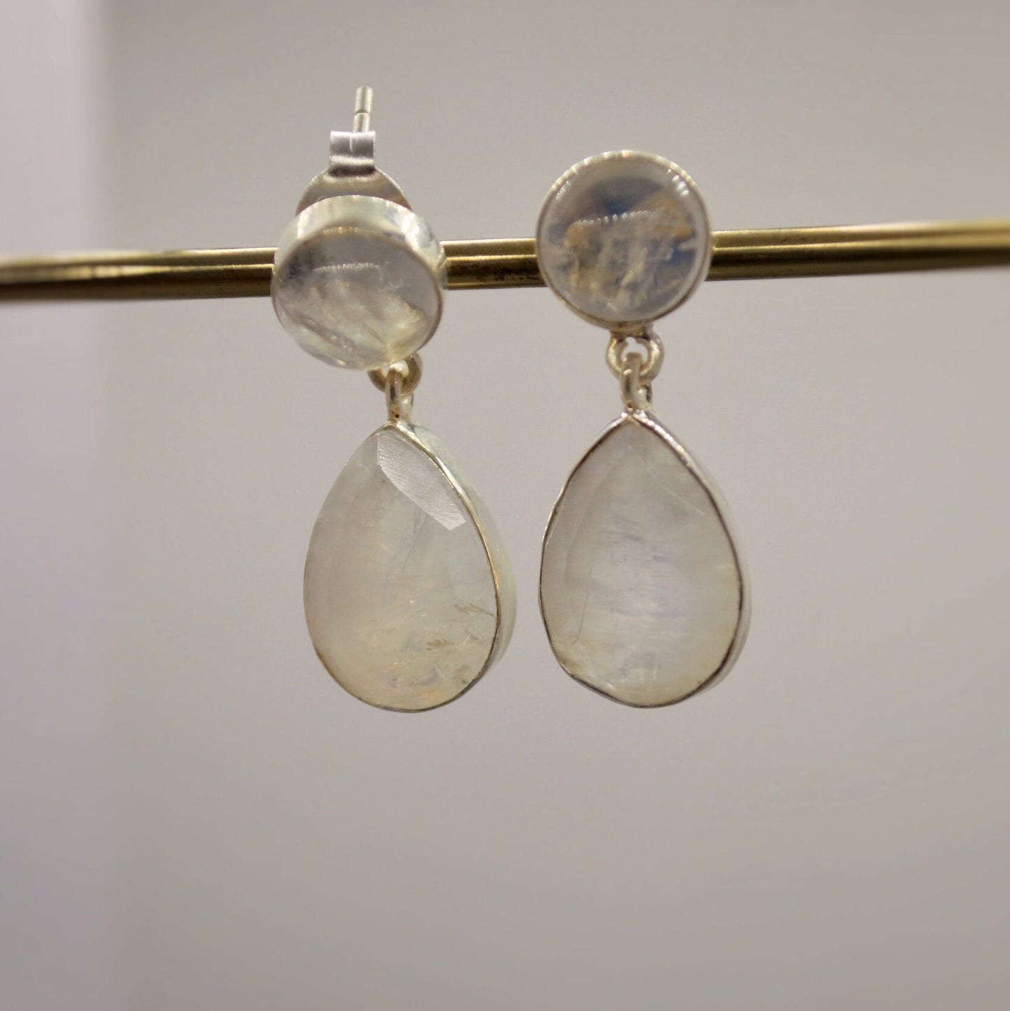 Rainbow Moonstone Sterling Silver Earrings, Moonstone Jewelry, Unique Gemstone Dangle Drop Earrings, Dainty Earrings, Gift For Her