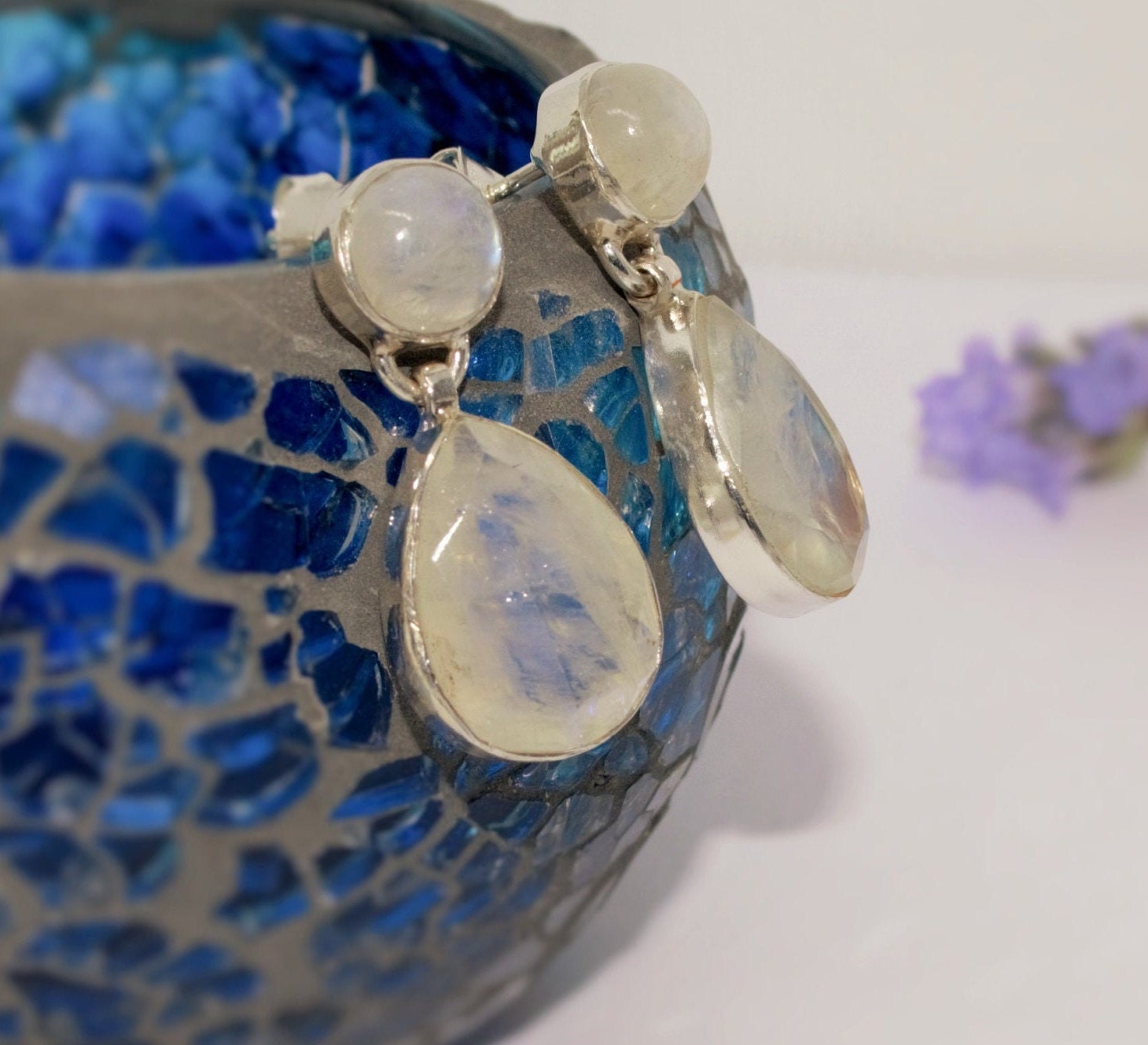 Rainbow Moonstone Sterling Silver Earrings, Moonstone Jewelry, Unique Gemstone Dangle Drop Earrings, Dainty Earrings, Gift For Her