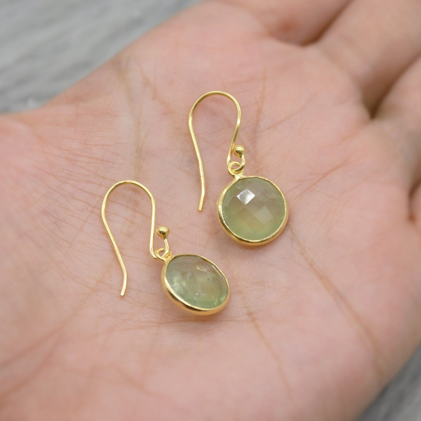 Prehnite Gold Earrings, Gold Plated Sterling Silver Gemstone Earrings, Unique Dangle Drop Earrings, Birthday Gifts For Her, Christmas Gifts