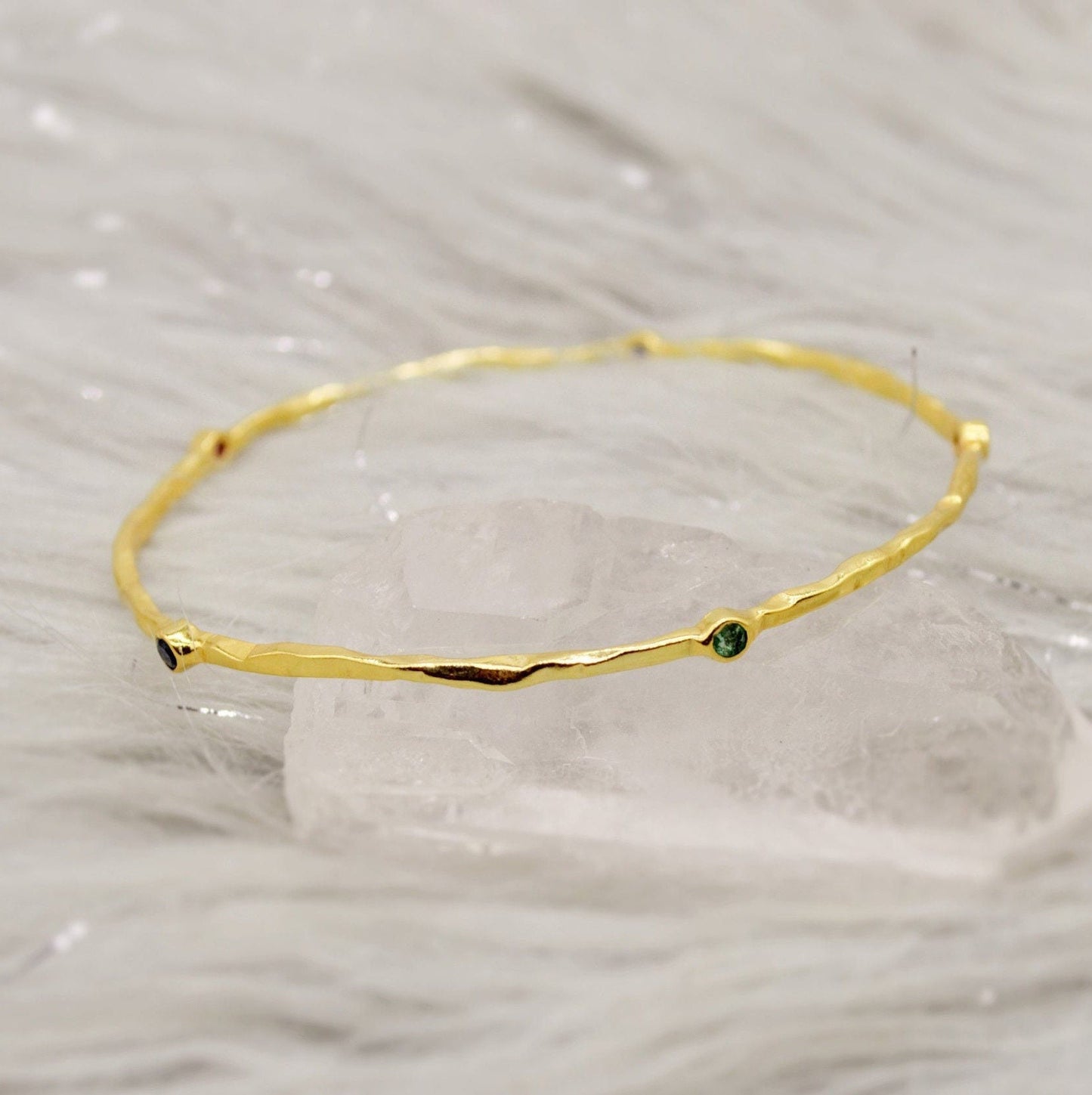Ruby, Emerald, Sapphire, Gold Bangle Bracelet, Gold Plated Sterling Silver, Dainty Gemstone Bracelet For Women, Birthday Gift For Her