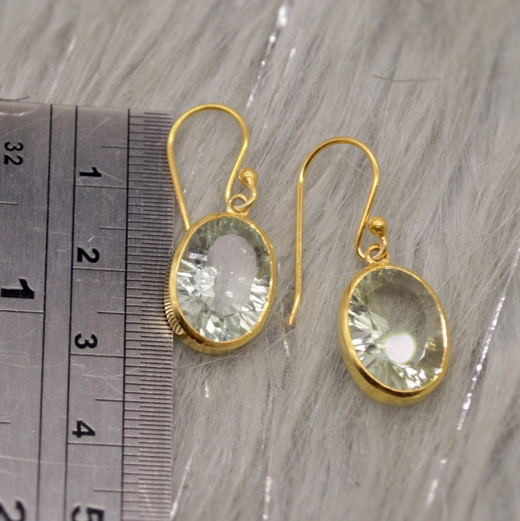 Green Amethyst Gold Earrings, Gold Plated Sterling Silver, February Birthstone Jewelry, Dangle Drop Earrings, Gemstone Dangle, Birthday Gift