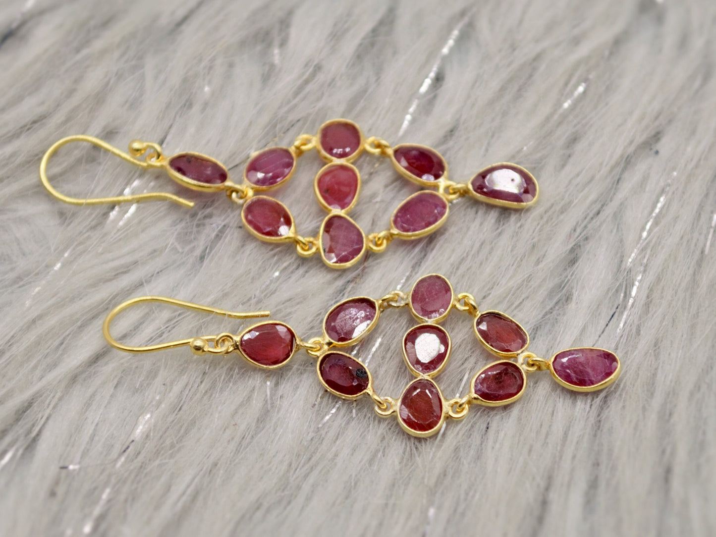 Red Ruby Earrings, Gold Plated Sterling Silver Earrings, Gold Gemstone Earrings, Ruby Dangle Drop Earrings, Bridesmaid, Gifts For Her