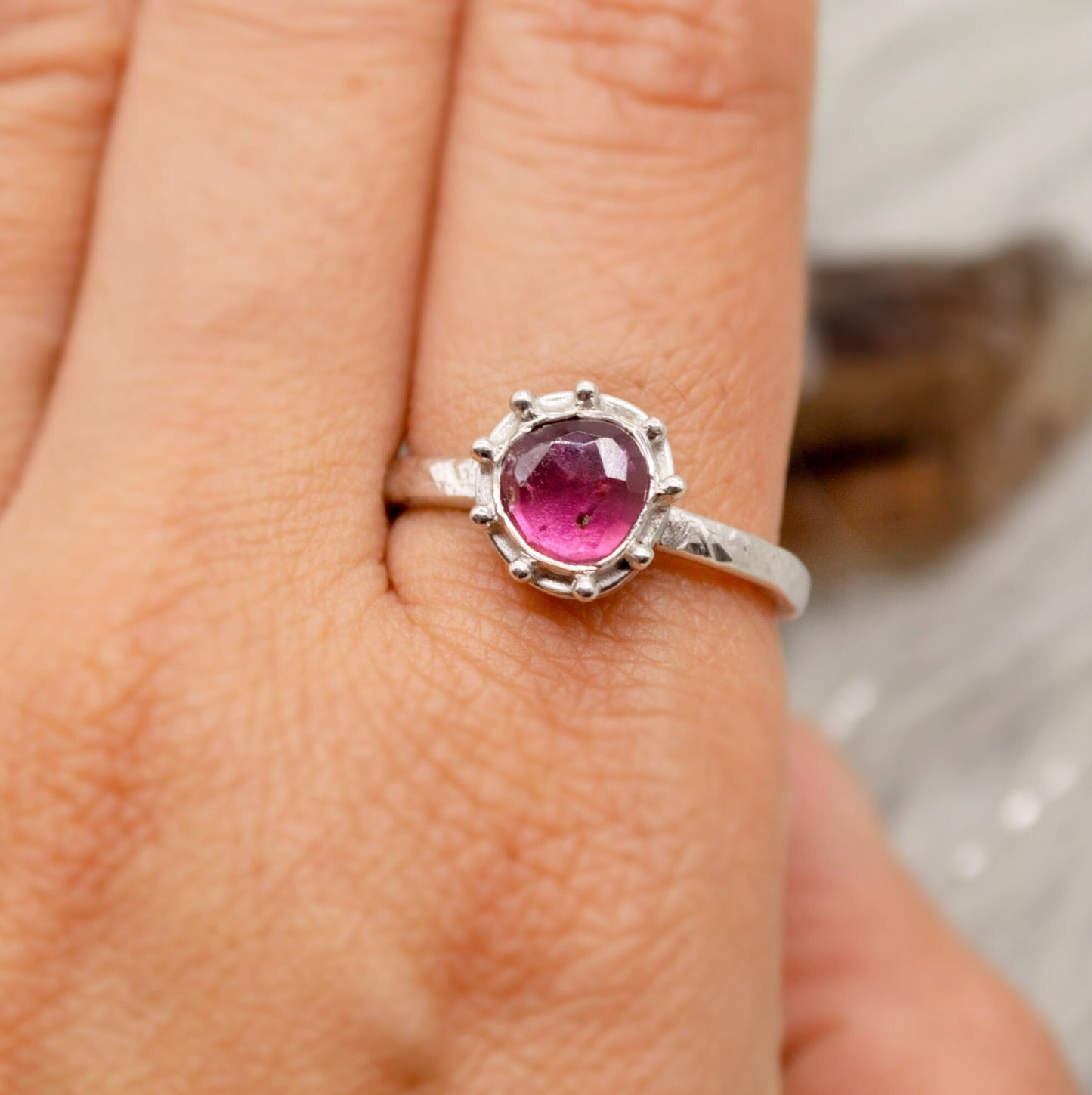 Pink Tourmaline Ring, Yellow, Green Tourmaline Ring, Sterling Silver Ring, Tourmaline Jewelry, October Birthstone, Stackable Rings For Women