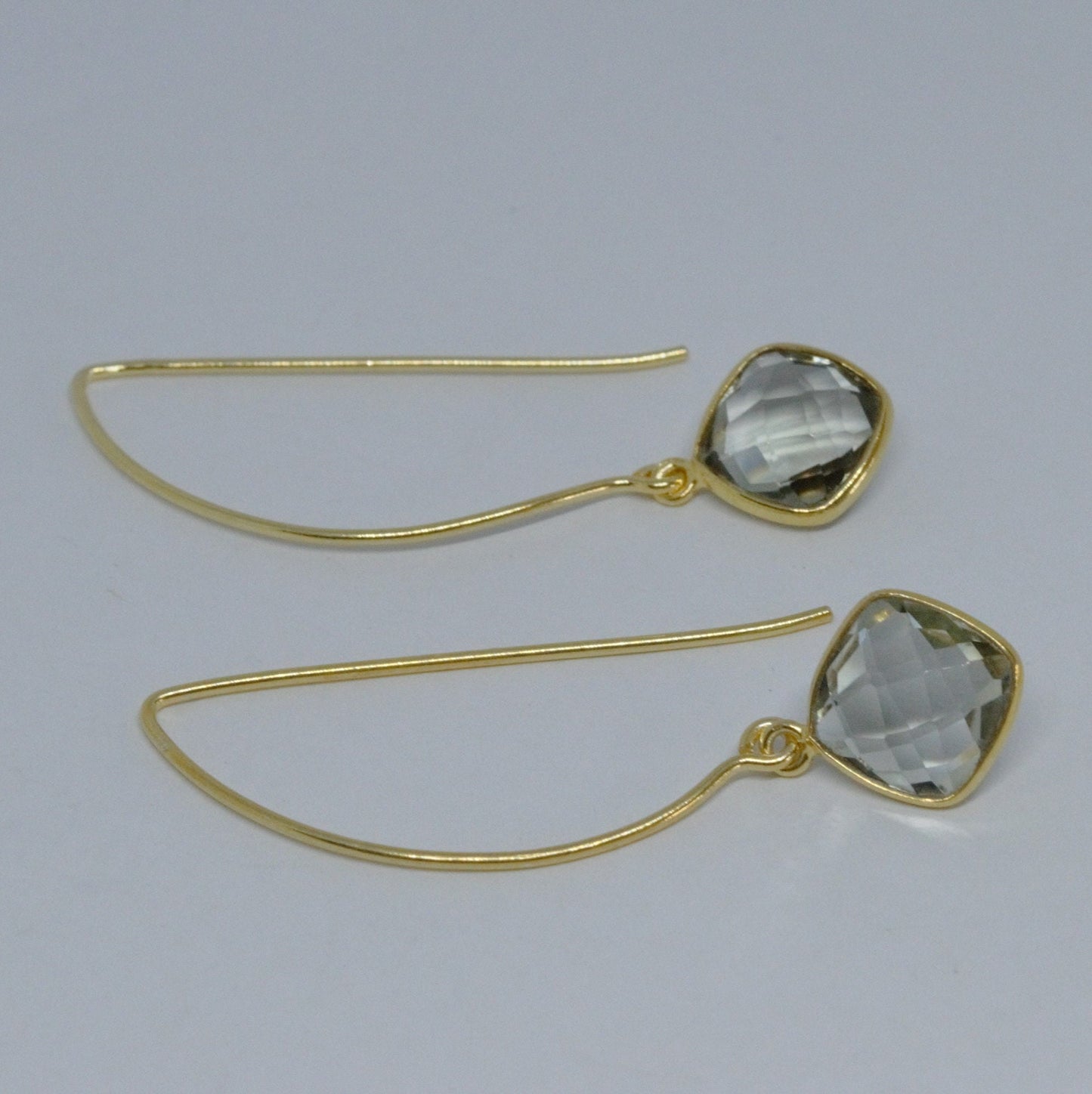 Green Amethyst Gold Dangle Drop Earrings, February Birthstone Sterling Silver Gemstone Earrings, Gifts For Her, Earrings For Women