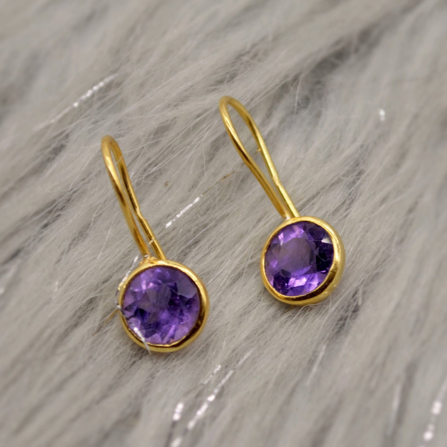 Purple Amethyst Gold Earrings, February Birthstone, Dainty Statement Unique Gemstone Dangle Drop Earrings, Gold Plated Silver, Gifts For Her