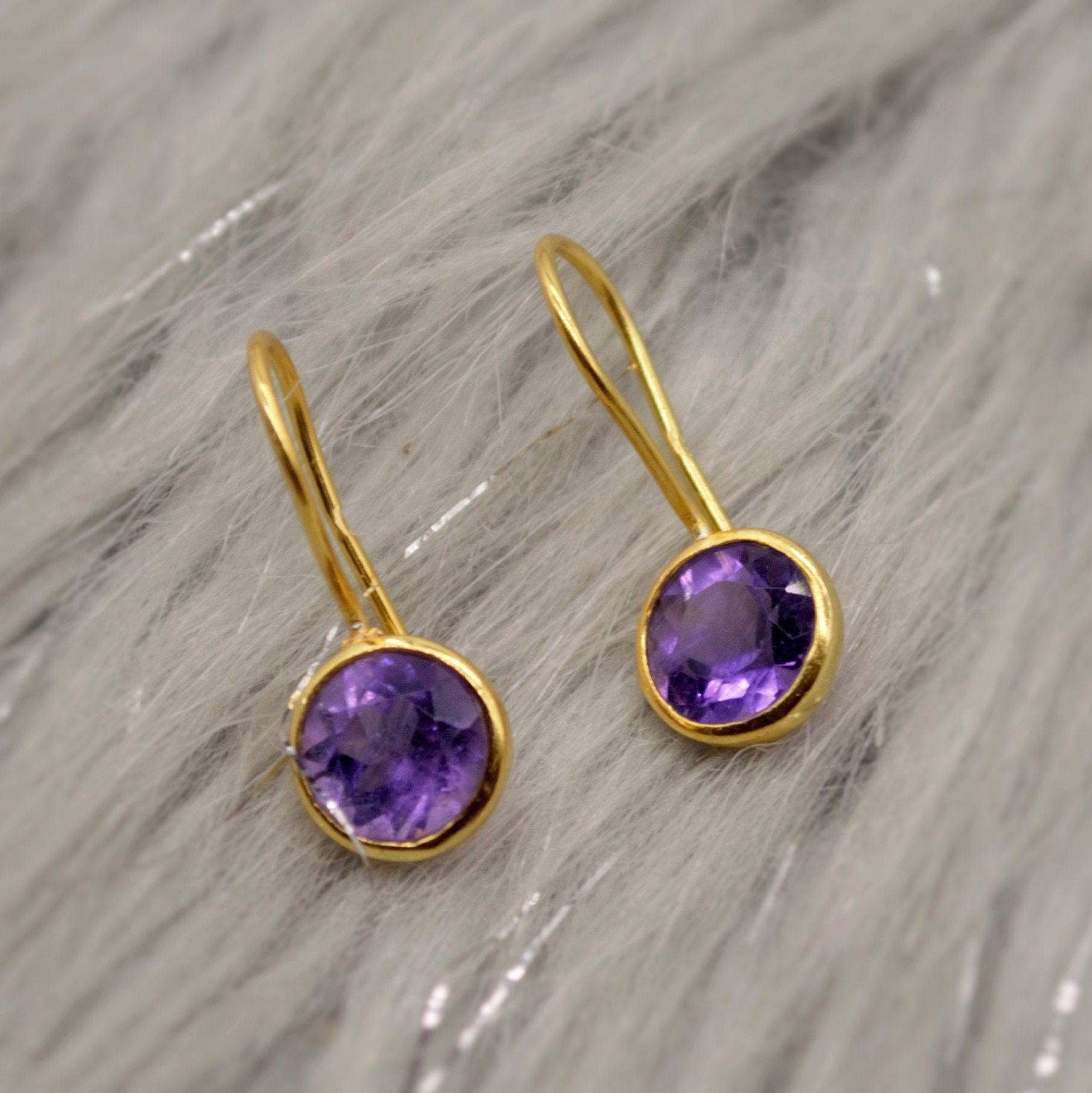 Purple Amethyst Gold Earrings, February Birthstone, Dainty Statement Unique Gemstone Dangle Drop Earrings, Gold Plated Silver, Gifts For Her