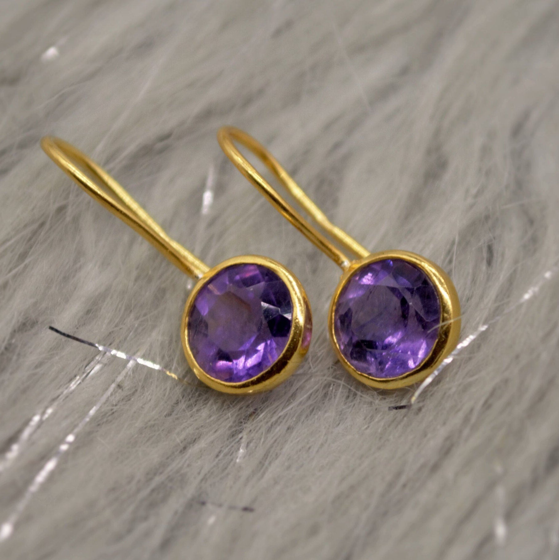 Purple Amethyst Gold Earrings, February Birthstone, Dainty Statement Unique Gemstone Dangle Drop Earrings, Gold Plated Silver, Gifts For Her
