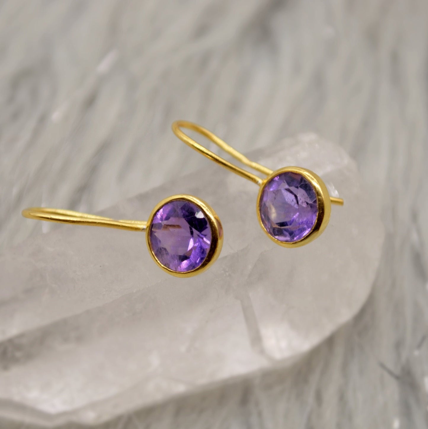 Purple Amethyst Gold Earrings, February Birthstone, Dainty Statement Unique Gemstone Dangle Drop Earrings, Gold Plated Silver, Gifts For Her