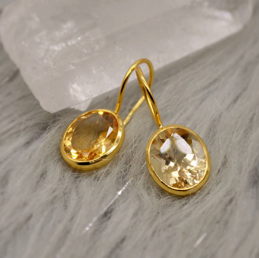 Citrine Earrings, Sterling Silver Gold Earrings, Statement Unique Dangle Drop Earrings, November Birthstone, Gift For Her, Birthday Gift