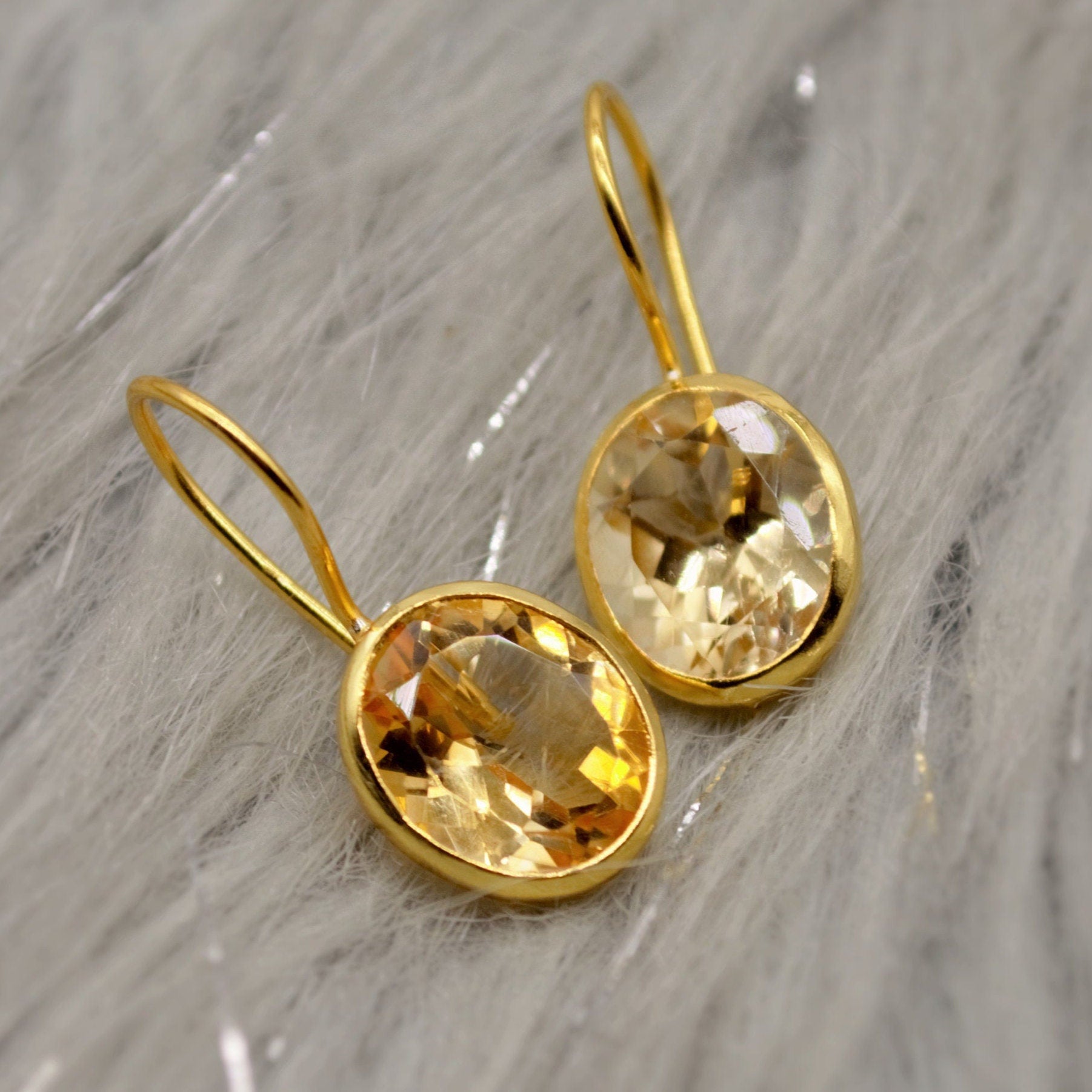 Citrine Earrings, Sterling Silver Gold Earrings, Statement Unique Dangle Drop Earrings, November Birthstone, Gift For Her, Birthday Gift