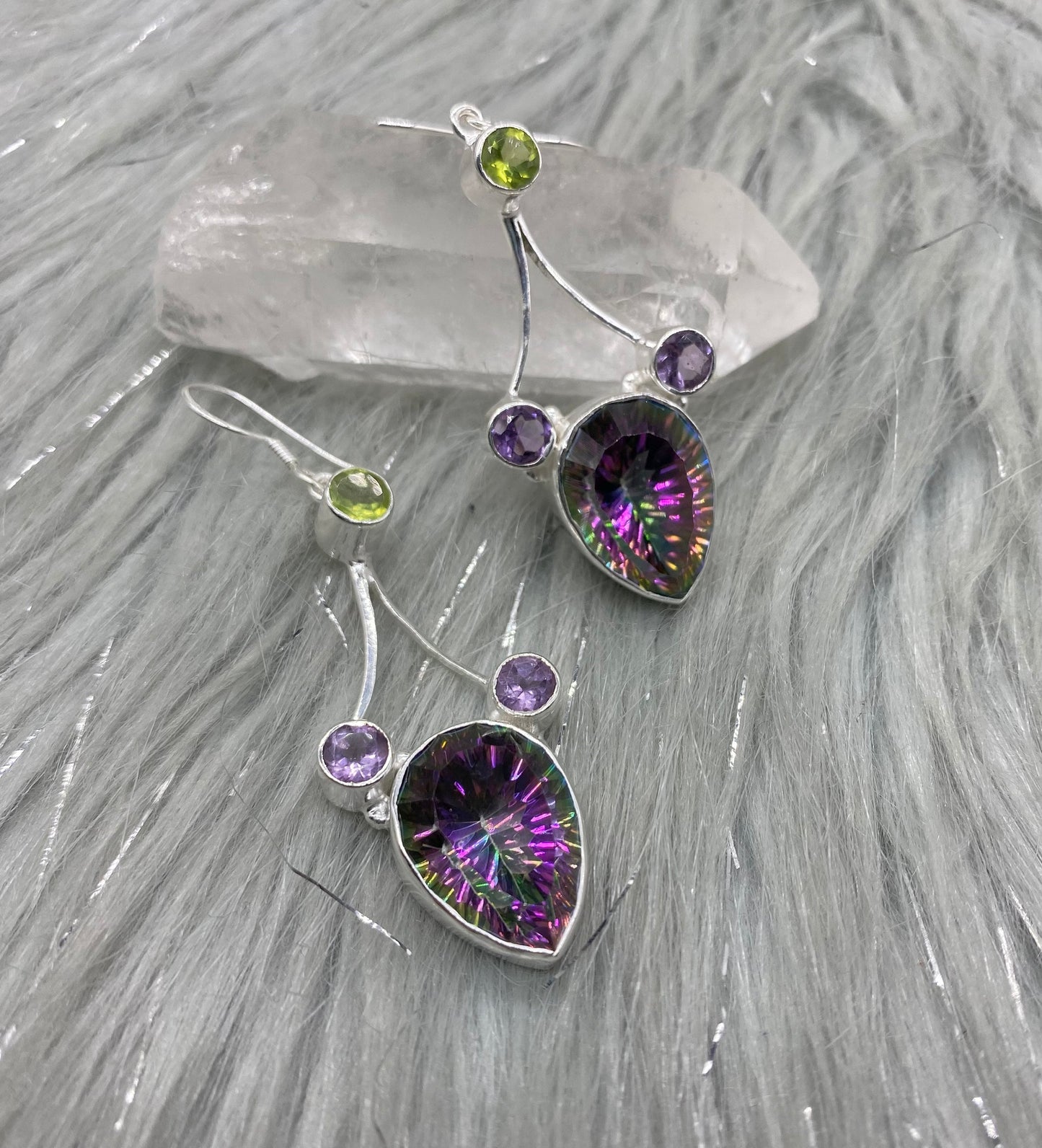 Mystic Topaz Earrings with Peridot, Amethyst, Citrine, Sterling Silver Earrings, Drop Earrings, December Birthstone, Birthday Gifts For Her