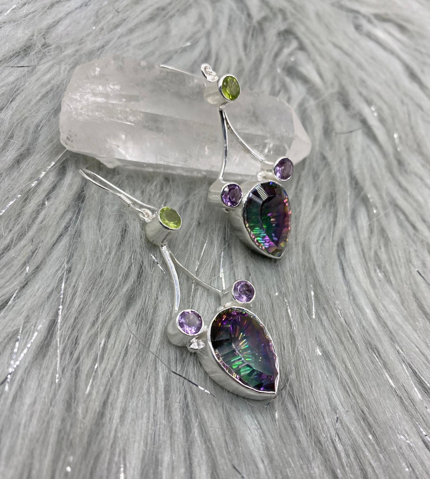 Mystic Topaz Earrings with Peridot, Amethyst, Citrine, Sterling Silver Earrings, Drop Earrings, December Birthstone, Birthday Gifts For Her