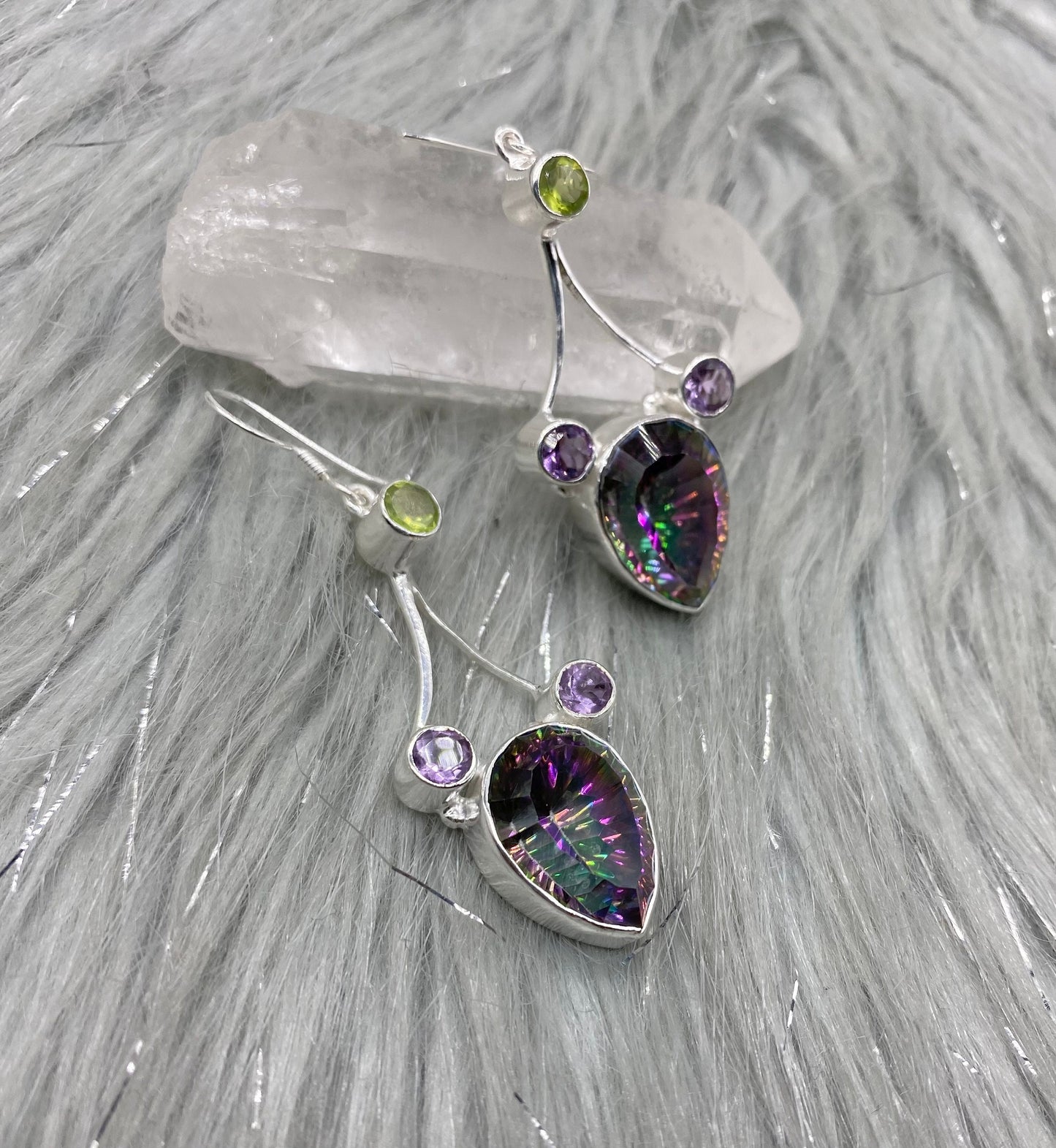 Mystic Topaz Earrings with Peridot, Amethyst, Citrine, Sterling Silver Earrings, Drop Earrings, December Birthstone, Birthday Gifts For Her