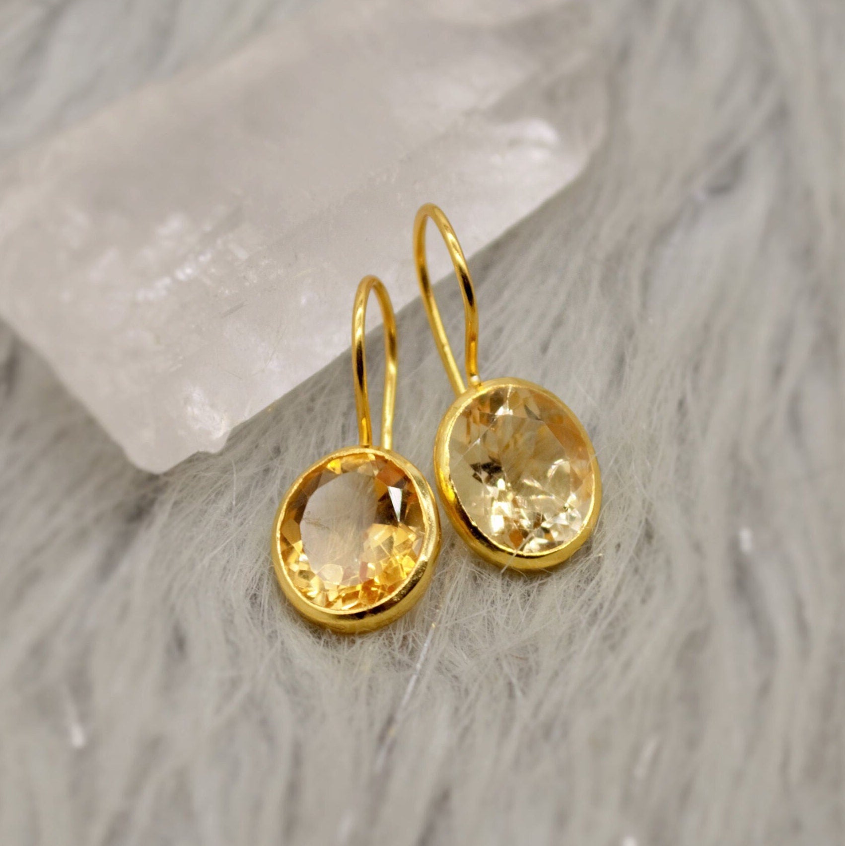 Citrine Earrings, Sterling Silver Gold Earrings, Statement Unique Dangle Drop Earrings, November Birthstone, Gift For Her, Birthday Gift
