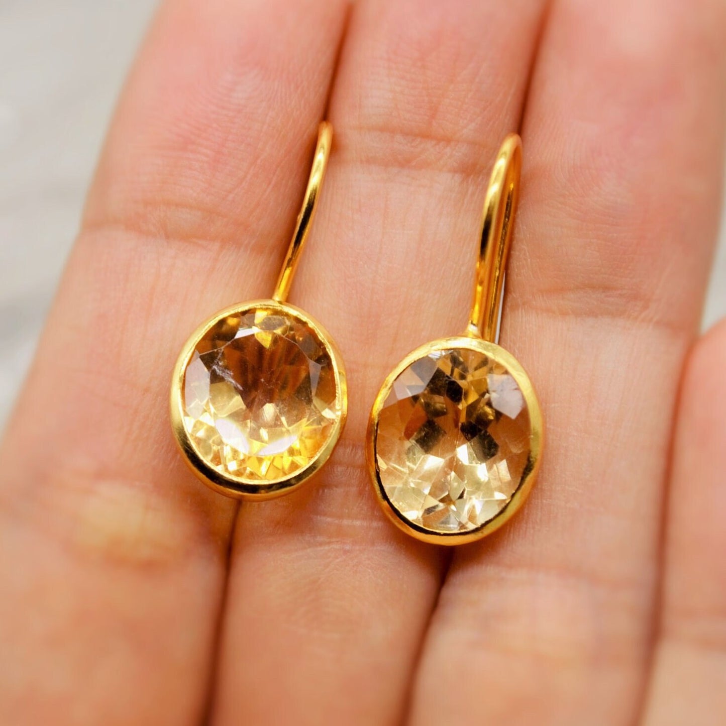 Citrine Earrings, Sterling Silver Gold Earrings, Statement Unique Dangle Drop Earrings, November Birthstone, Gift For Her, Birthday Gift