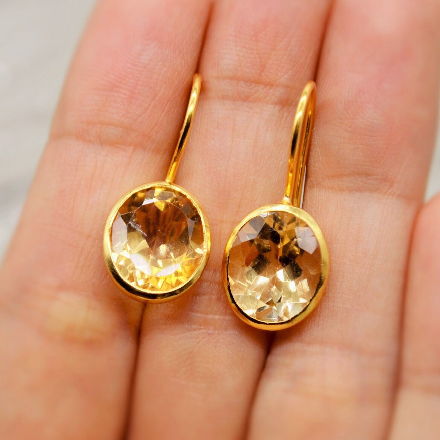 Citrine Earrings, Sterling Silver Gold Earrings, Statement Unique Dangle Drop Earrings, November Birthstone, Gift For Her, Birthday Gift