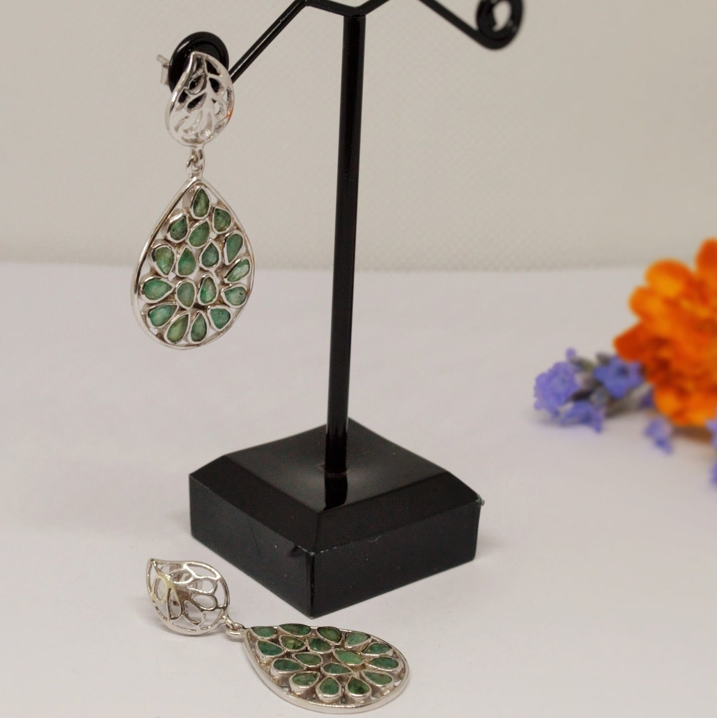 Green Emerald Sterling Silver Earrings, Unique Dangle Drop Earrings, May Birthstone Earrings, Emerald Jewelry, Birthday Gifts For Her