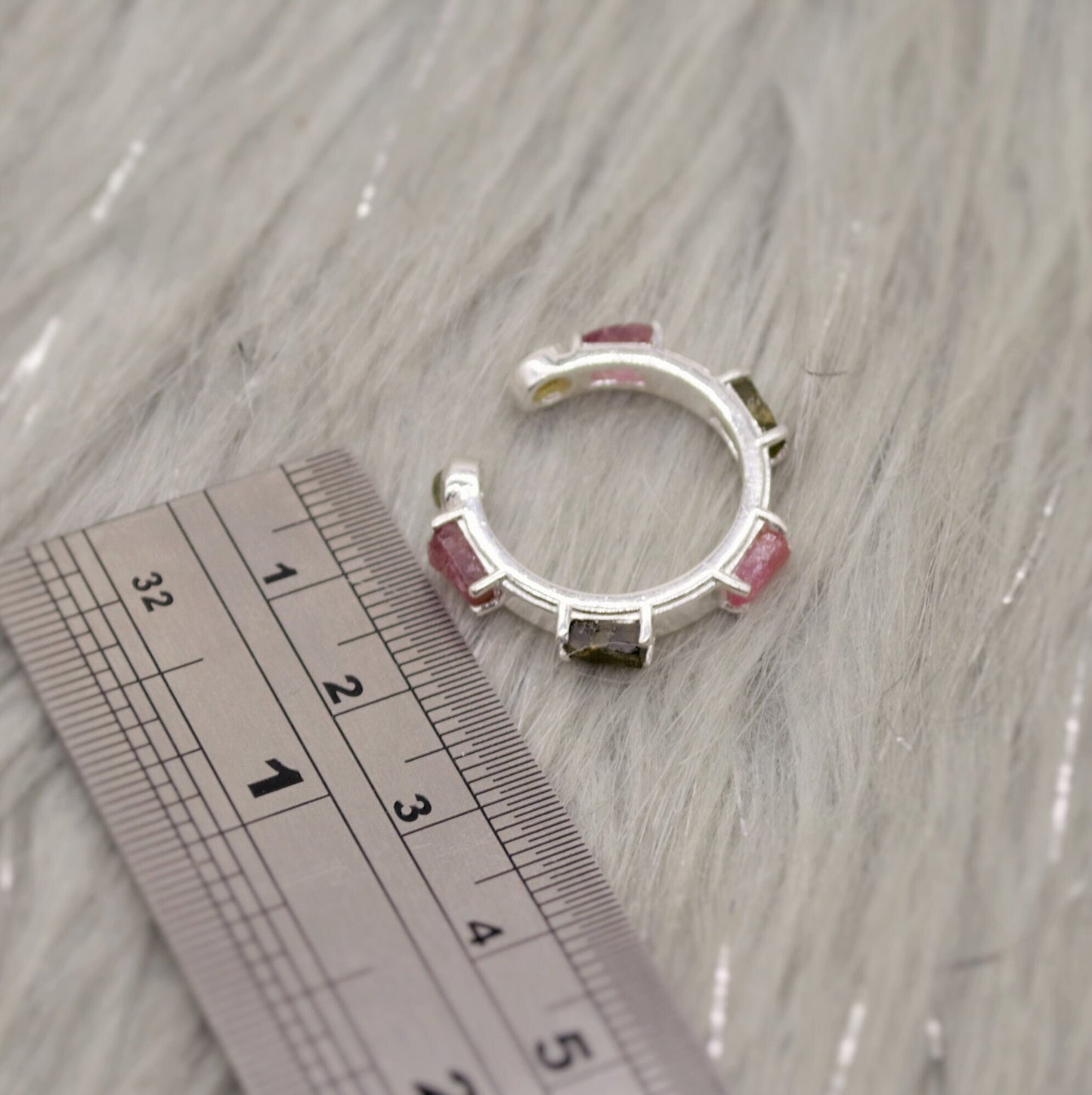 Pink, Black Tourmaline Ring, Tourmaline Jewelry, October Birthstone Ring, Handmade Sterling Silver Hoop Rings, Unique Gemstone Open Ring