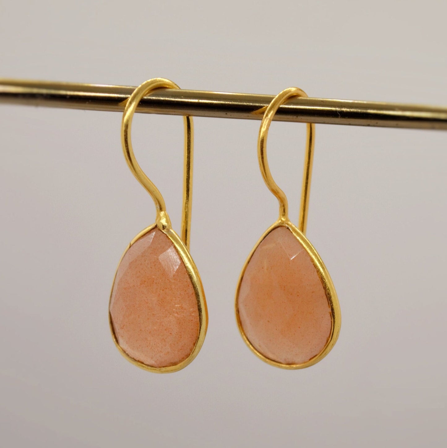 Peach Moonstone Sterling Silver Earrings, Moonstone Jewelry, Unique Gemstone Dangle Drop Earrings, Dainty Earrings, Gift For Her