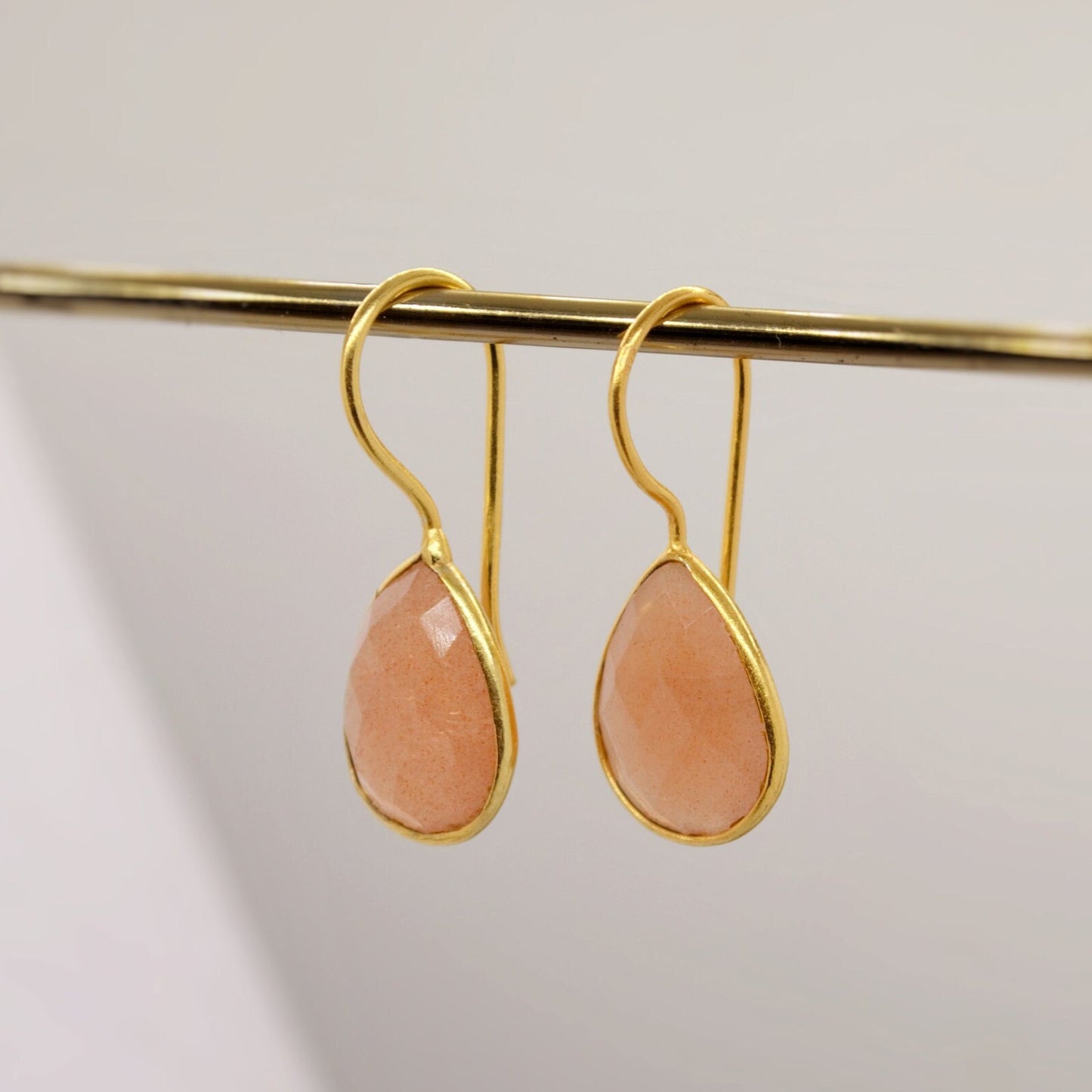 Peach Moonstone Sterling Silver Earrings, Moonstone Jewelry, Unique Gemstone Dangle Drop Earrings, Dainty Earrings, Gift For Her
